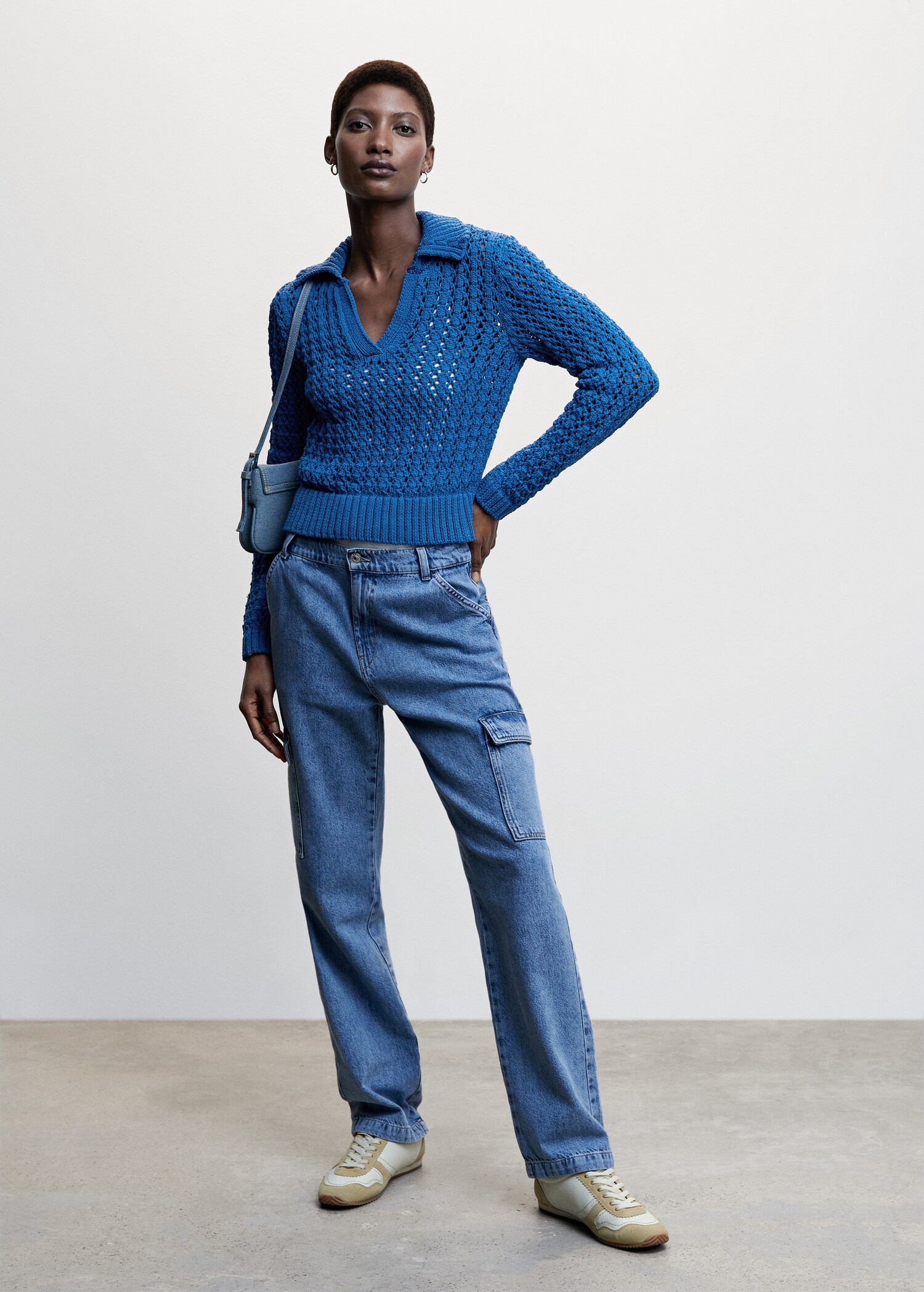 Openwork knitted polo-neck sweater - General plane