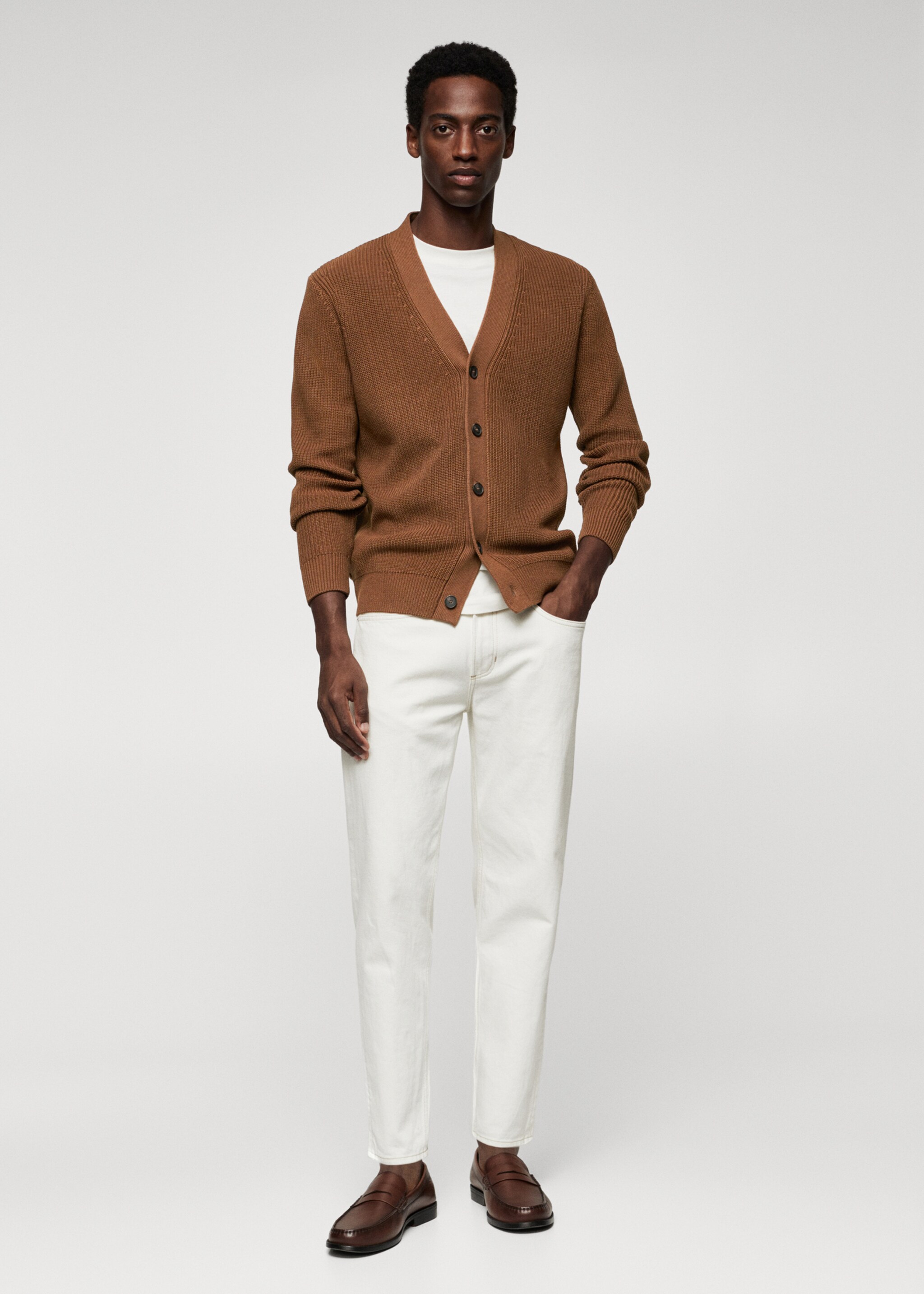 Structured cotton cardigan - General plane, Brown. Ref: 47034400-00.