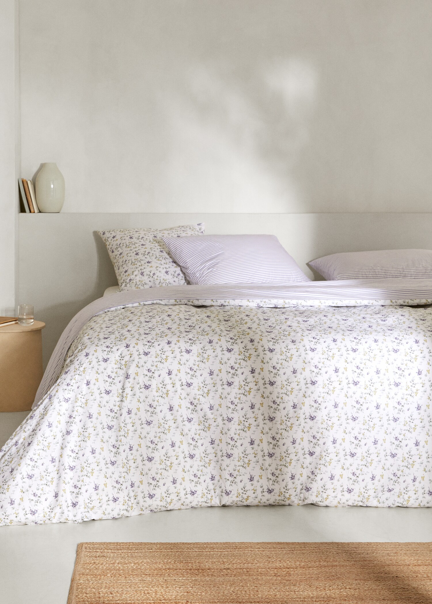 Funda nórdica reversible flores y rayas Cama 135cm - Plano general