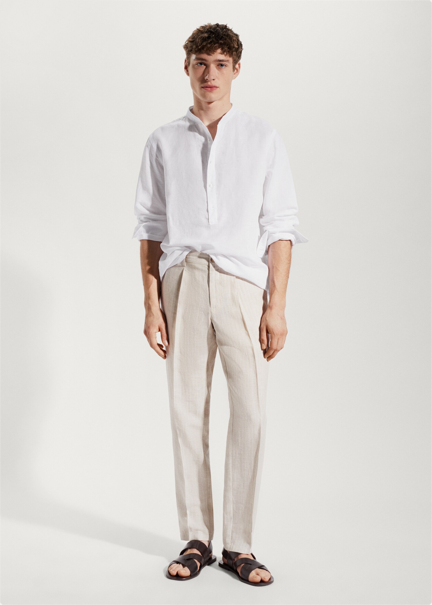 Regular-fit Mao-collar linen shirt - General plane