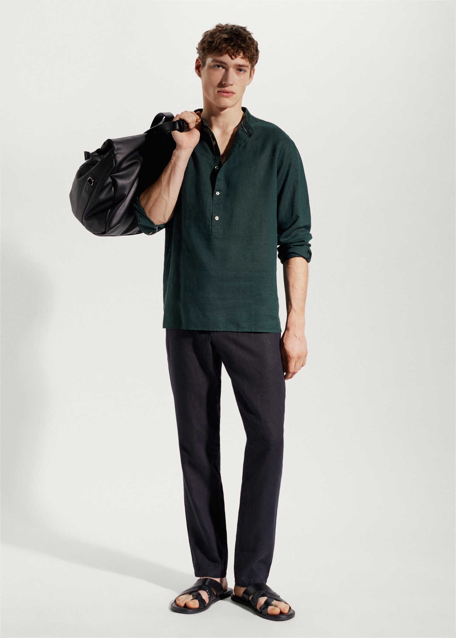 Regular-fit Mao-collar linen shirt - General plane