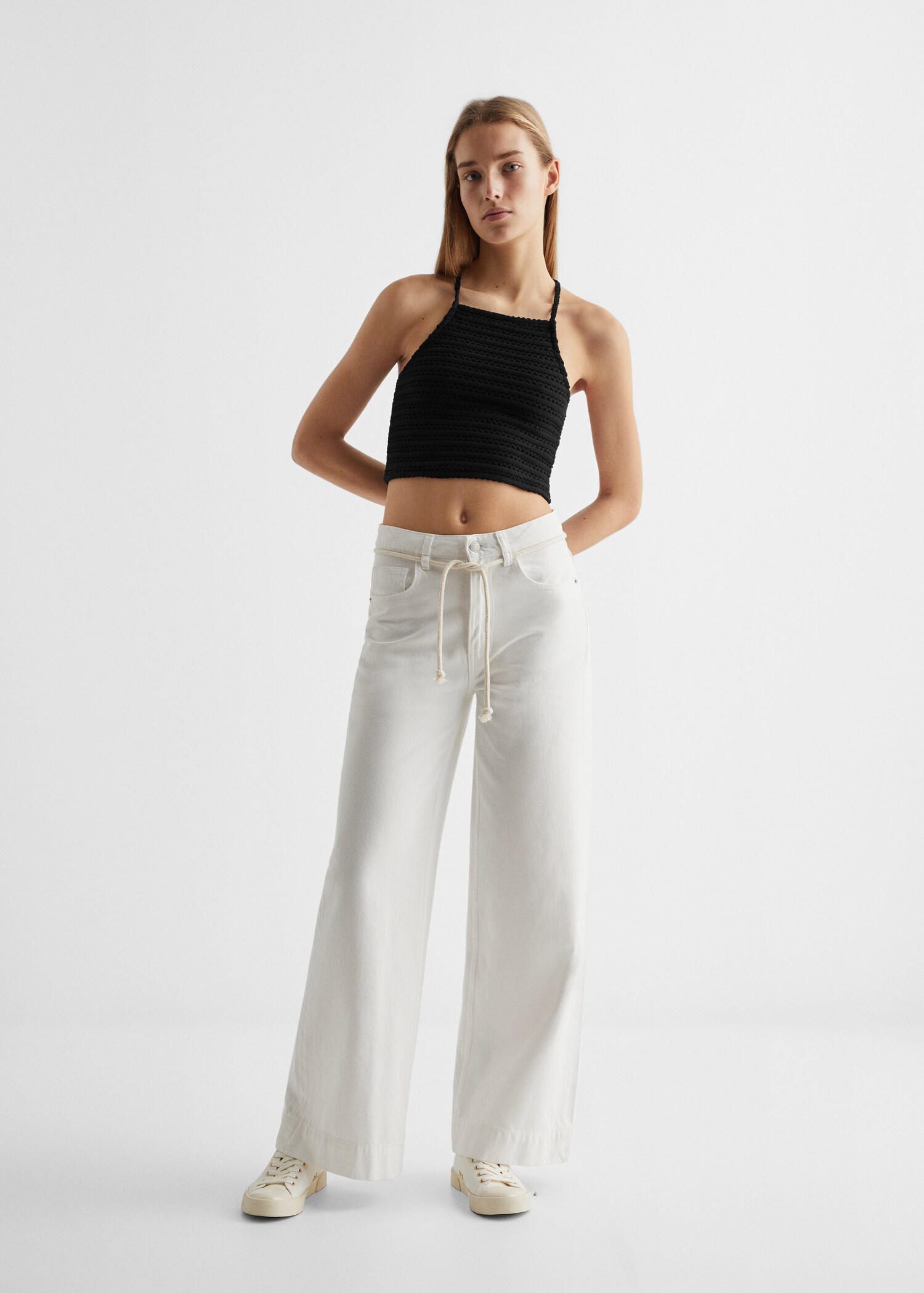 Openwork knitted crop top  - General plane