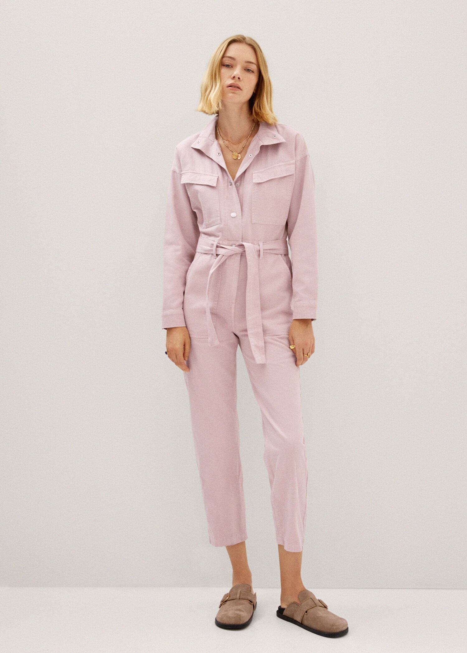 Denim jumpsuit with bow - General plane