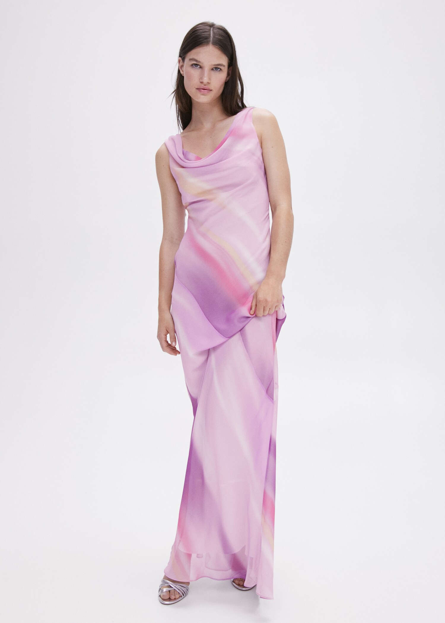 Vestido degradado cuello drapeado - Plano general