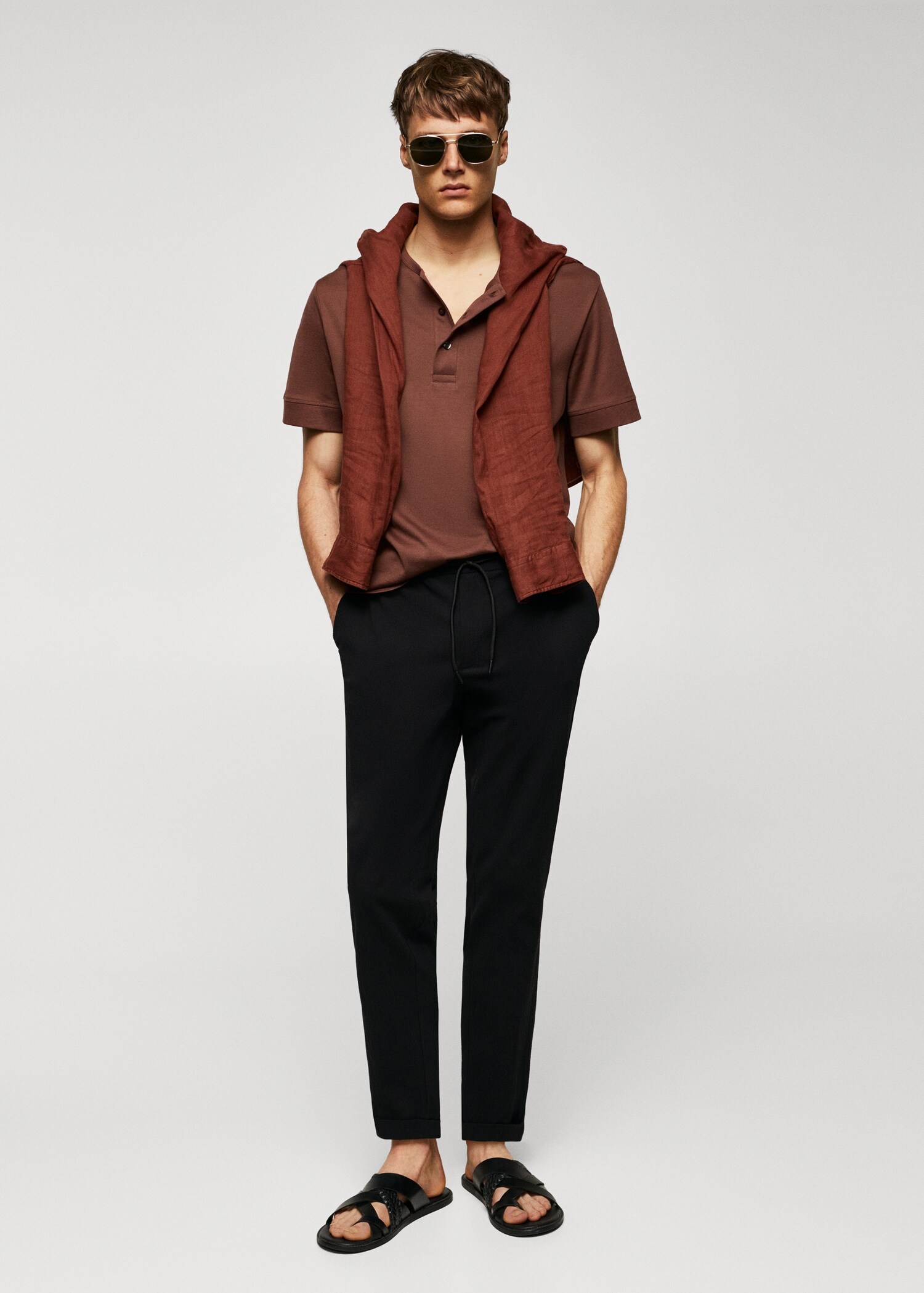 Cotton seersucker trousers with drawstring  - General plane