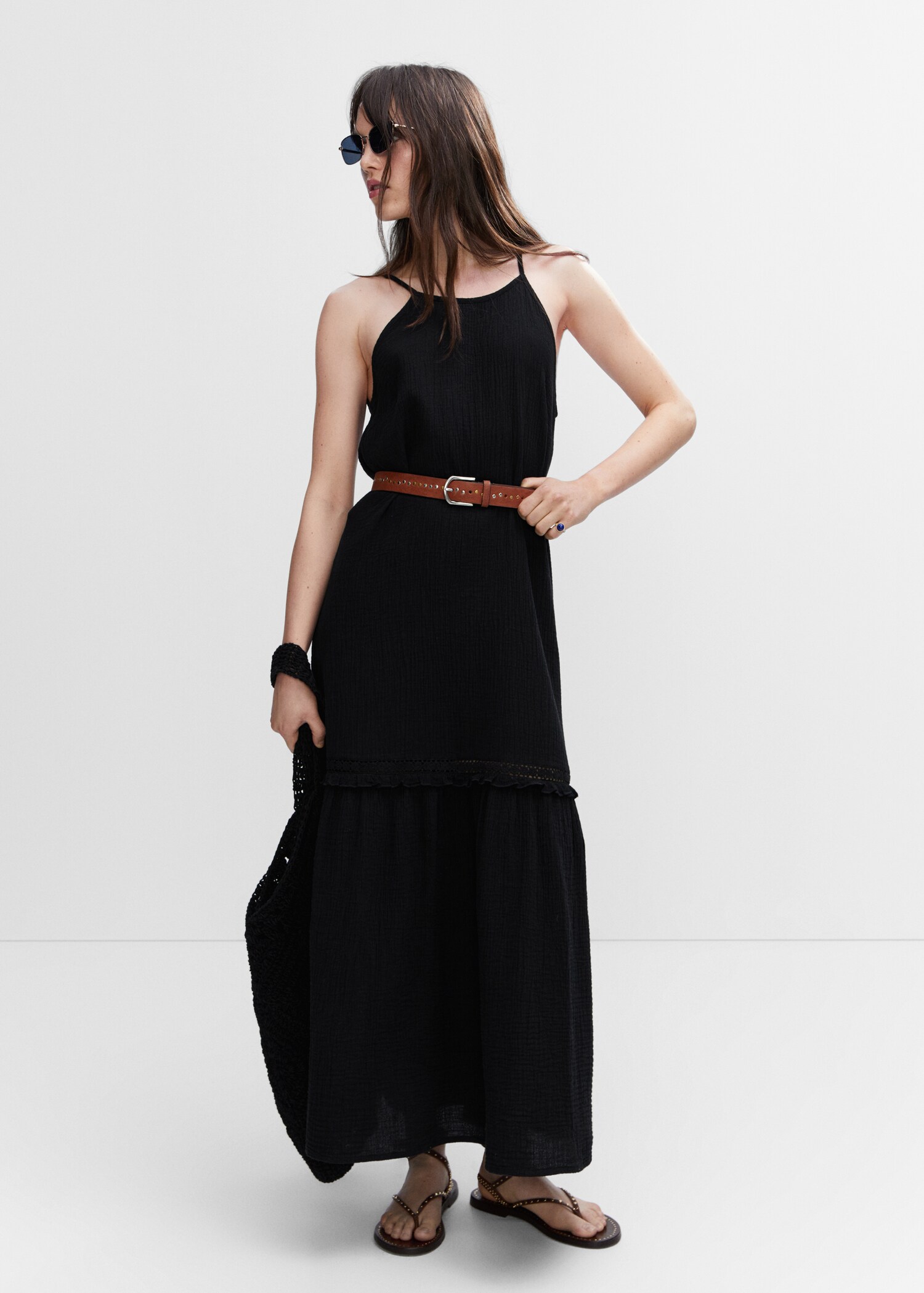 New halter ruffled sling maxi dress