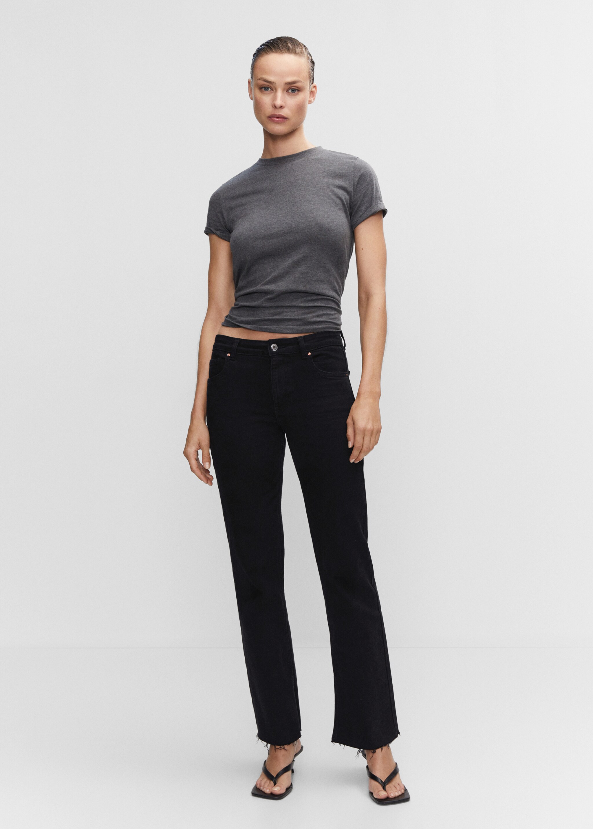 Medium-rise straight jeans with slits - General plane