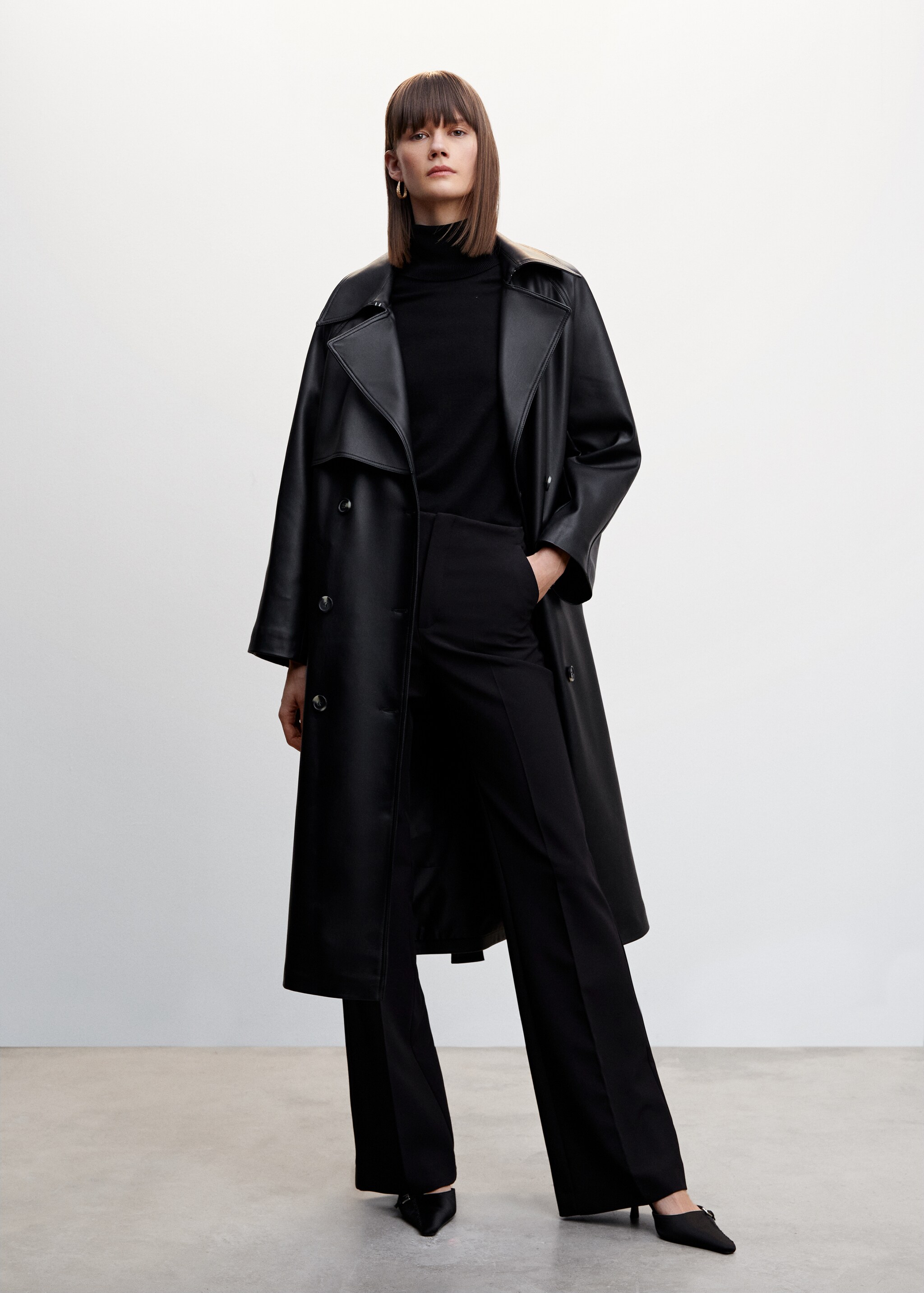 Oversize leather-effect trench coat - General plane