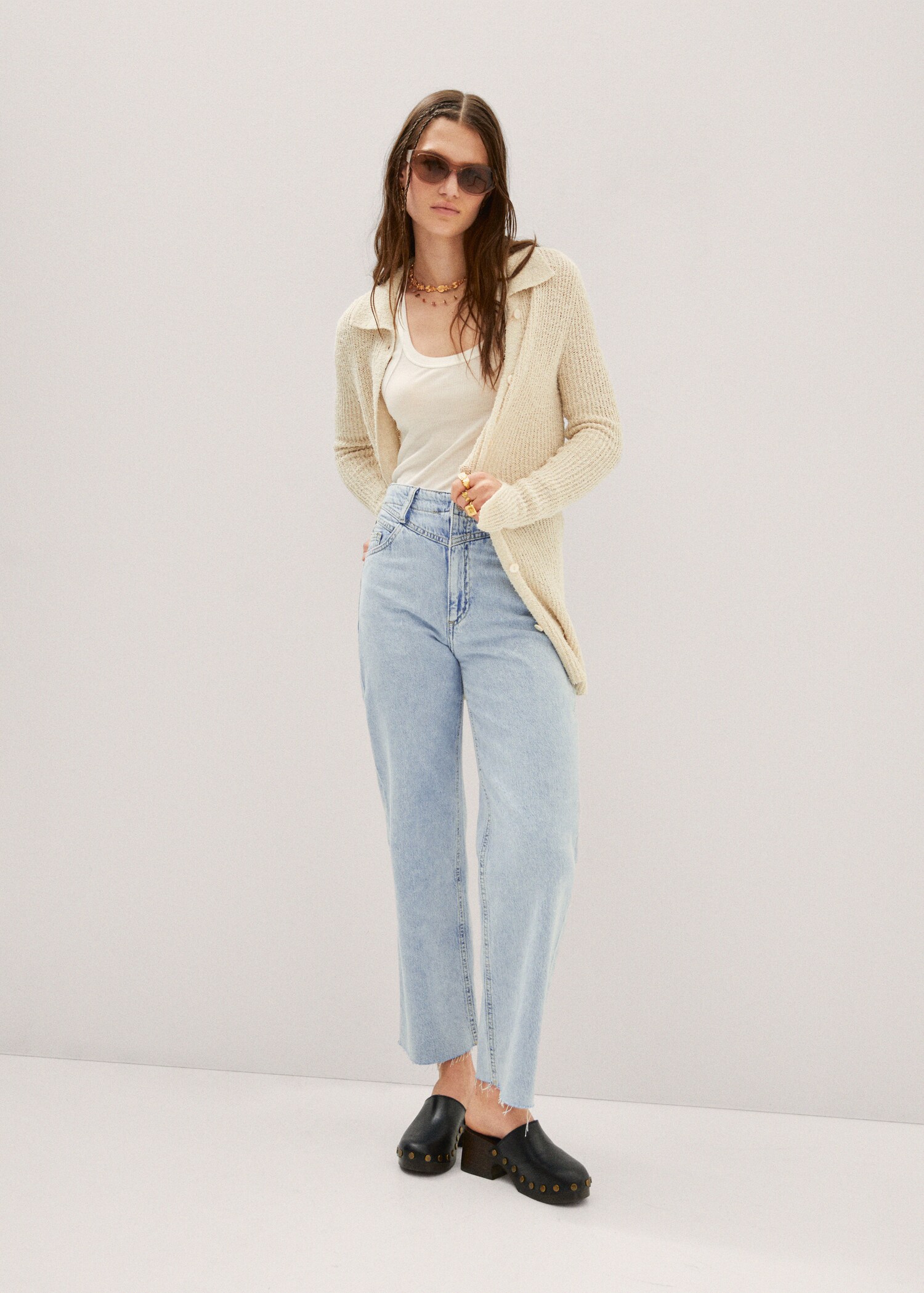 Jeans wideleg bajo deshilachado - Plano general