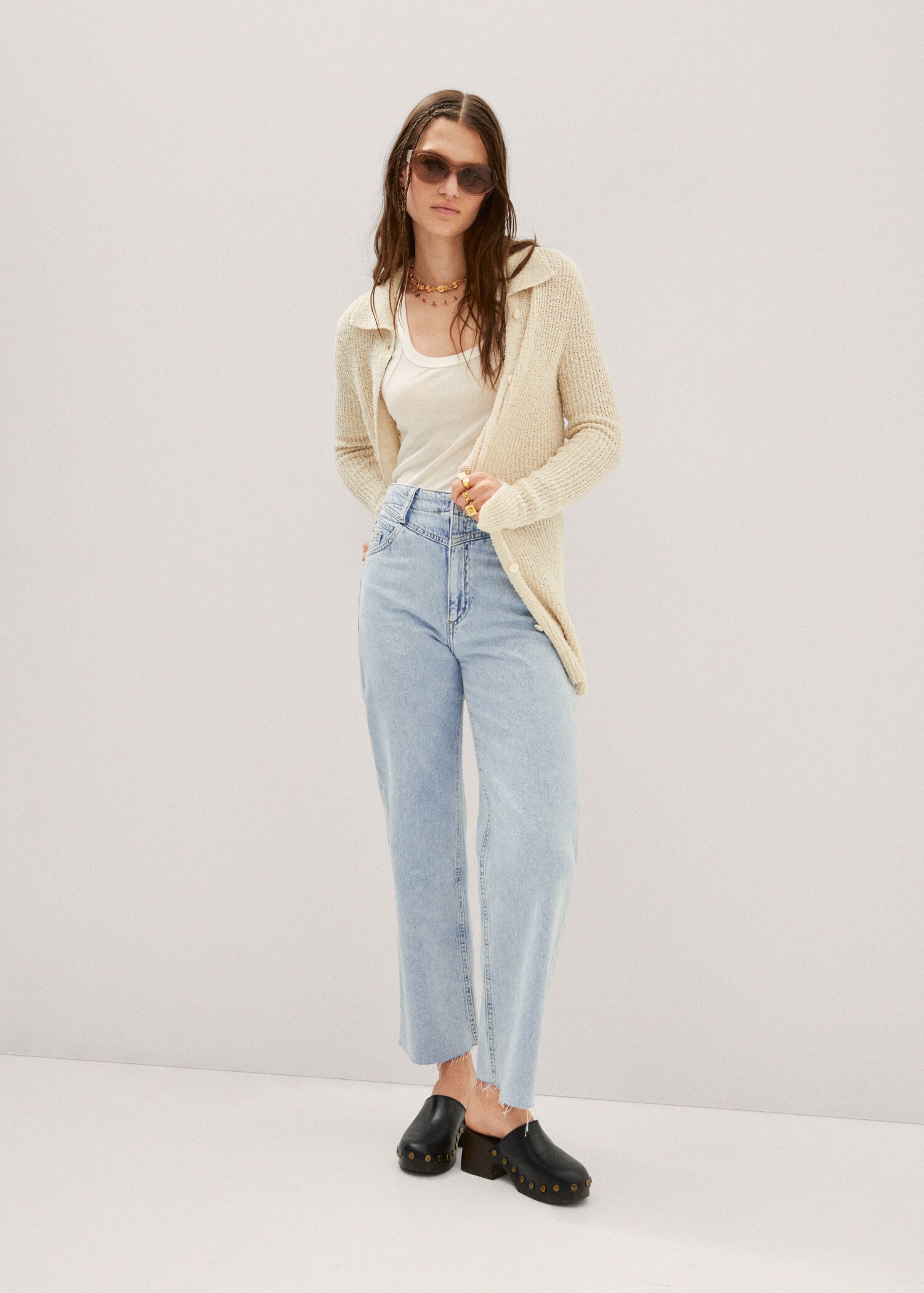 Wideleg low frayed hem jeans - General plane