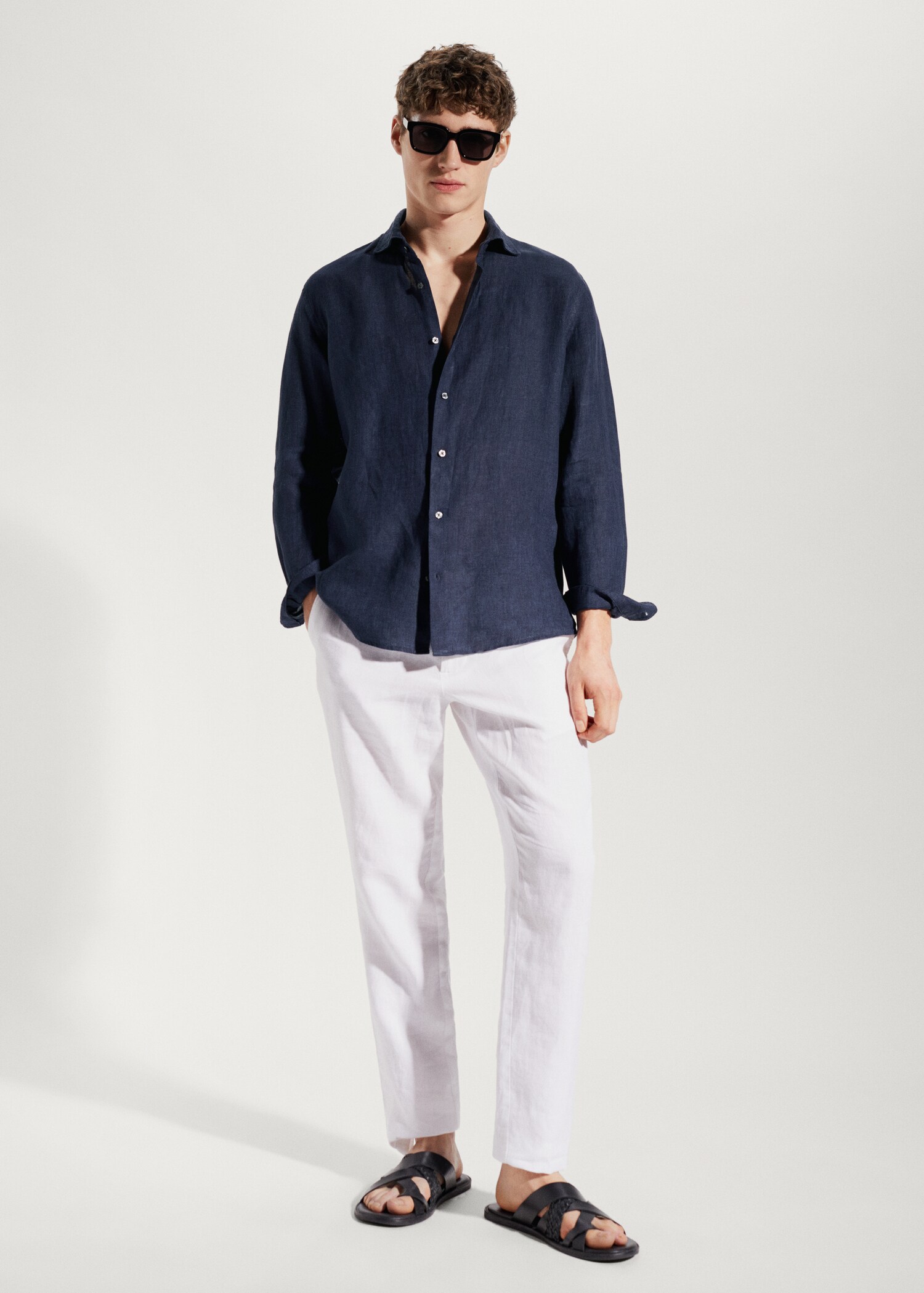 100% linen regular-fit shirt - General plane