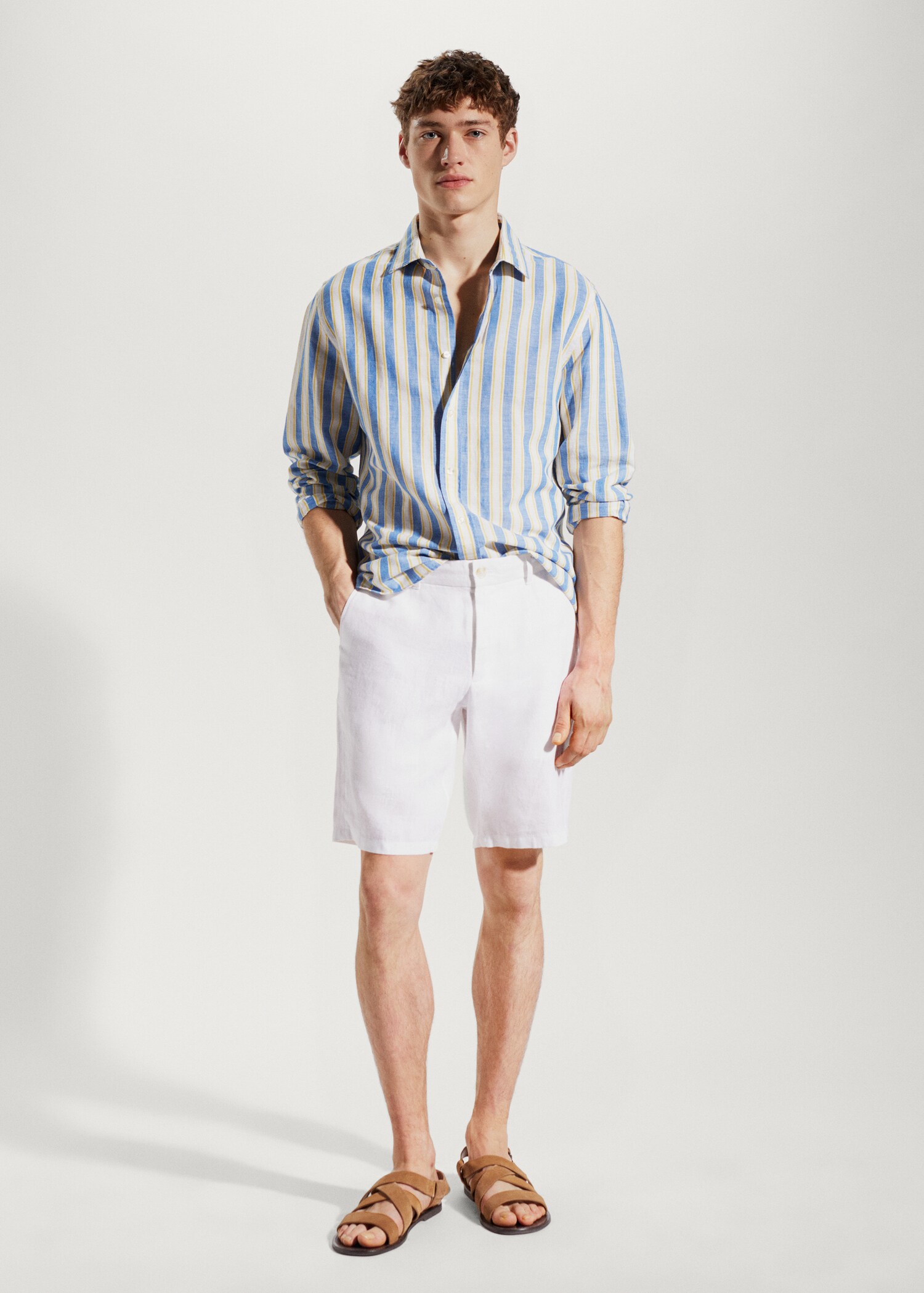 Regular-fit striped linen shirt - General plane