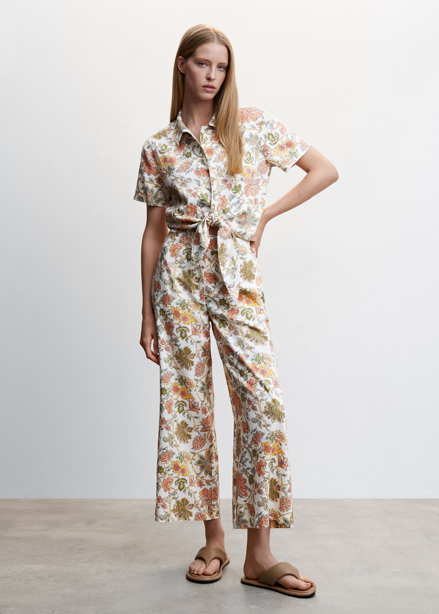 Floral linen-blend shirt - General plane