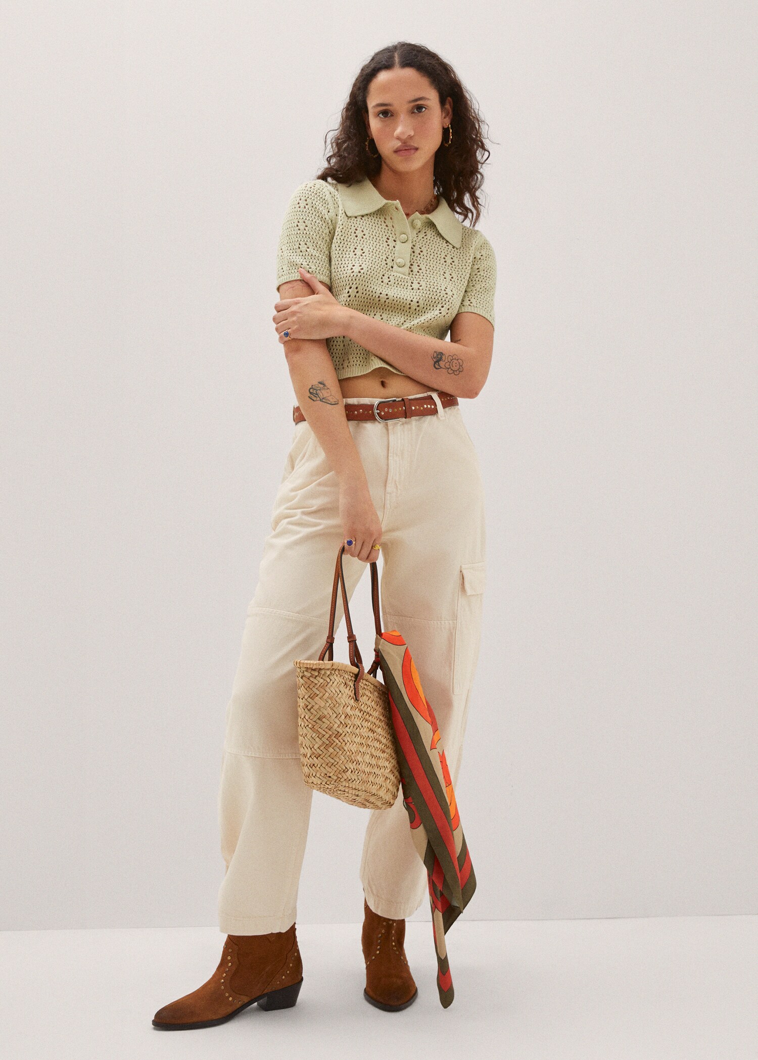 Pull-over maille ajourée col polo - Plan général
