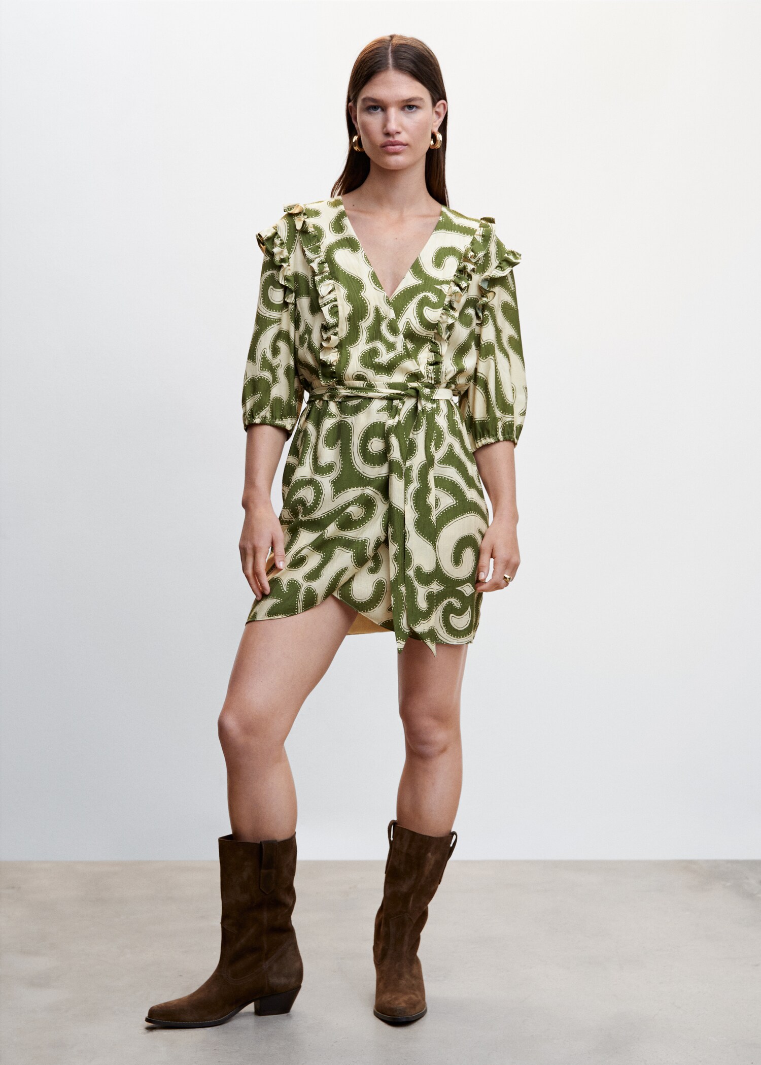 Vestido estampado volantes - Plano general
