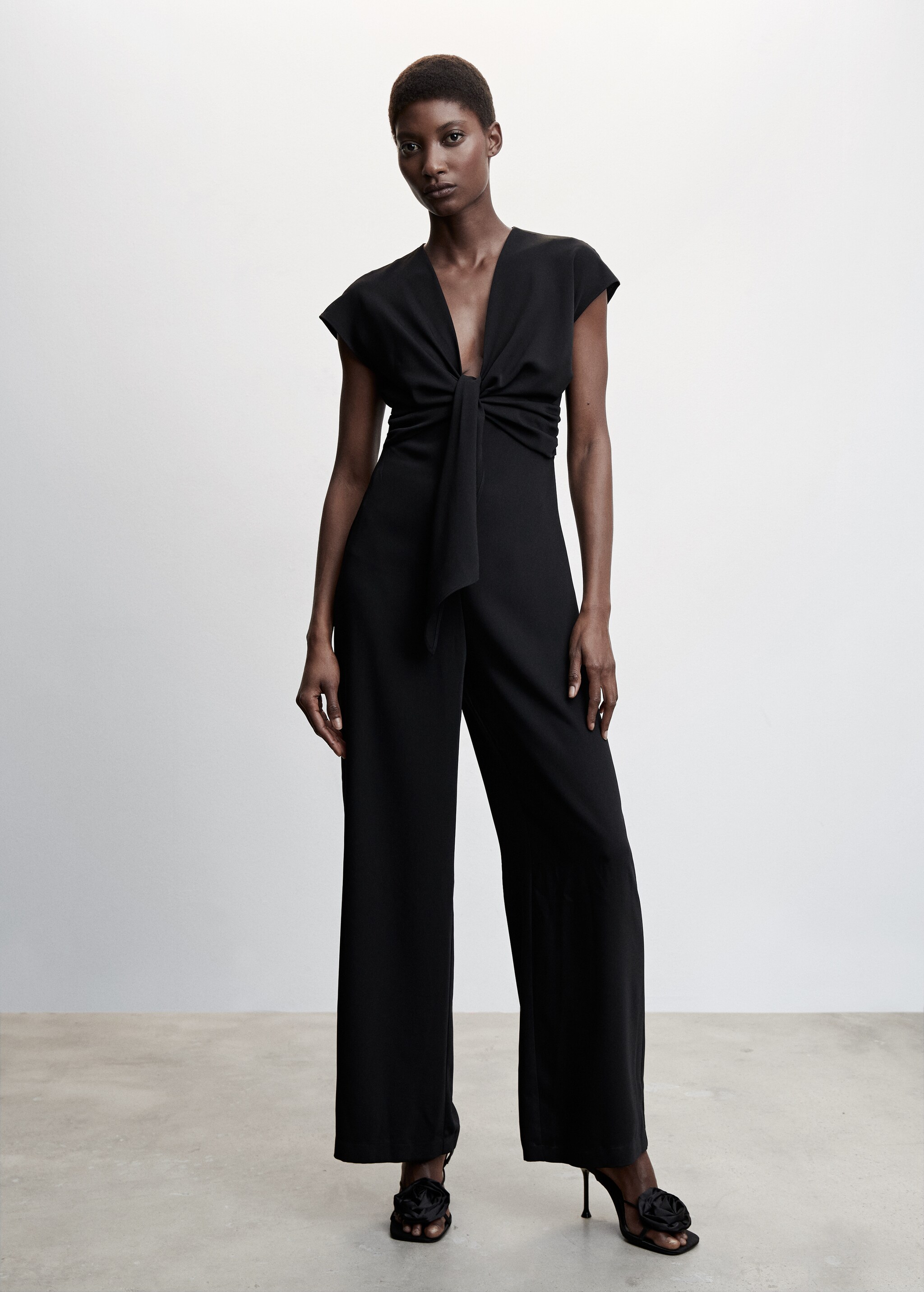 Short-sleeved jumpsuit with knot detail - General plane