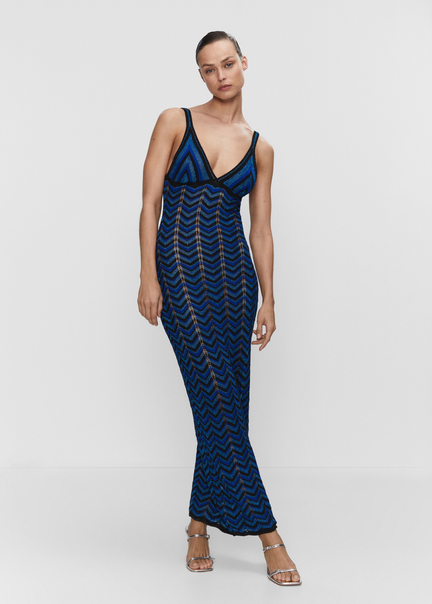 Lurex-Kleid mit geometrischem Lochmuster - Damen | MANGO OUTLET 