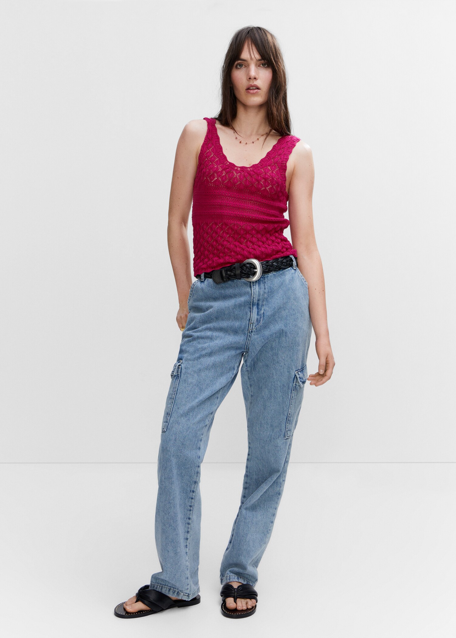Openwork details knit top - General plane
