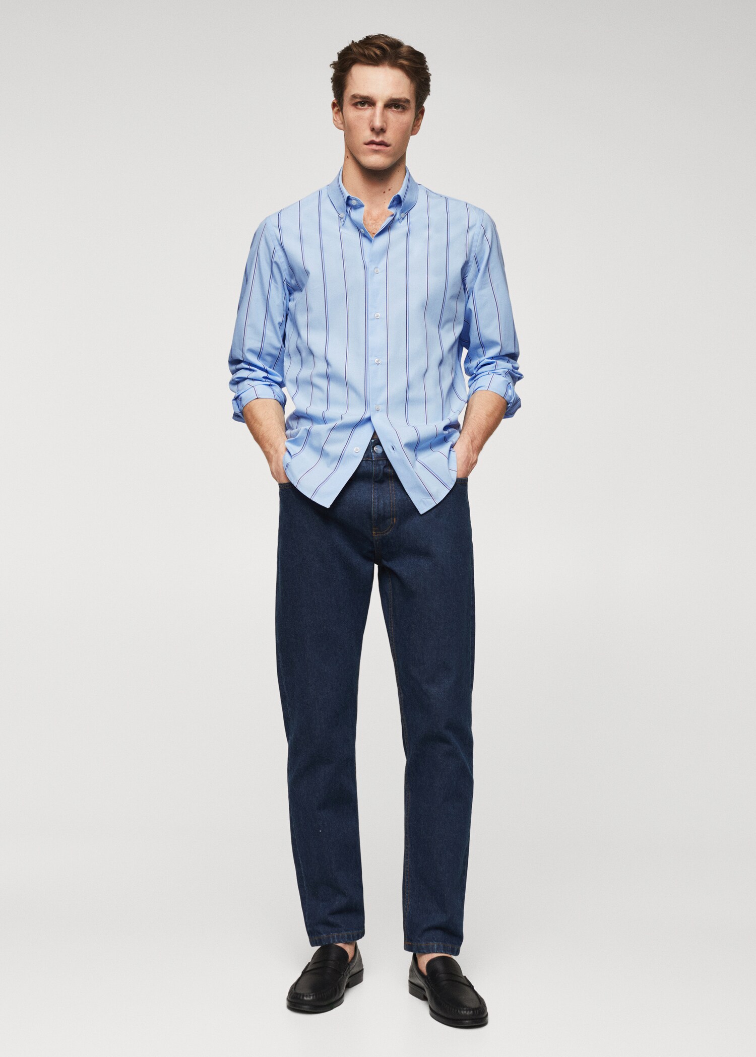 Camisa slim fit cotó ratlles - Pla general
