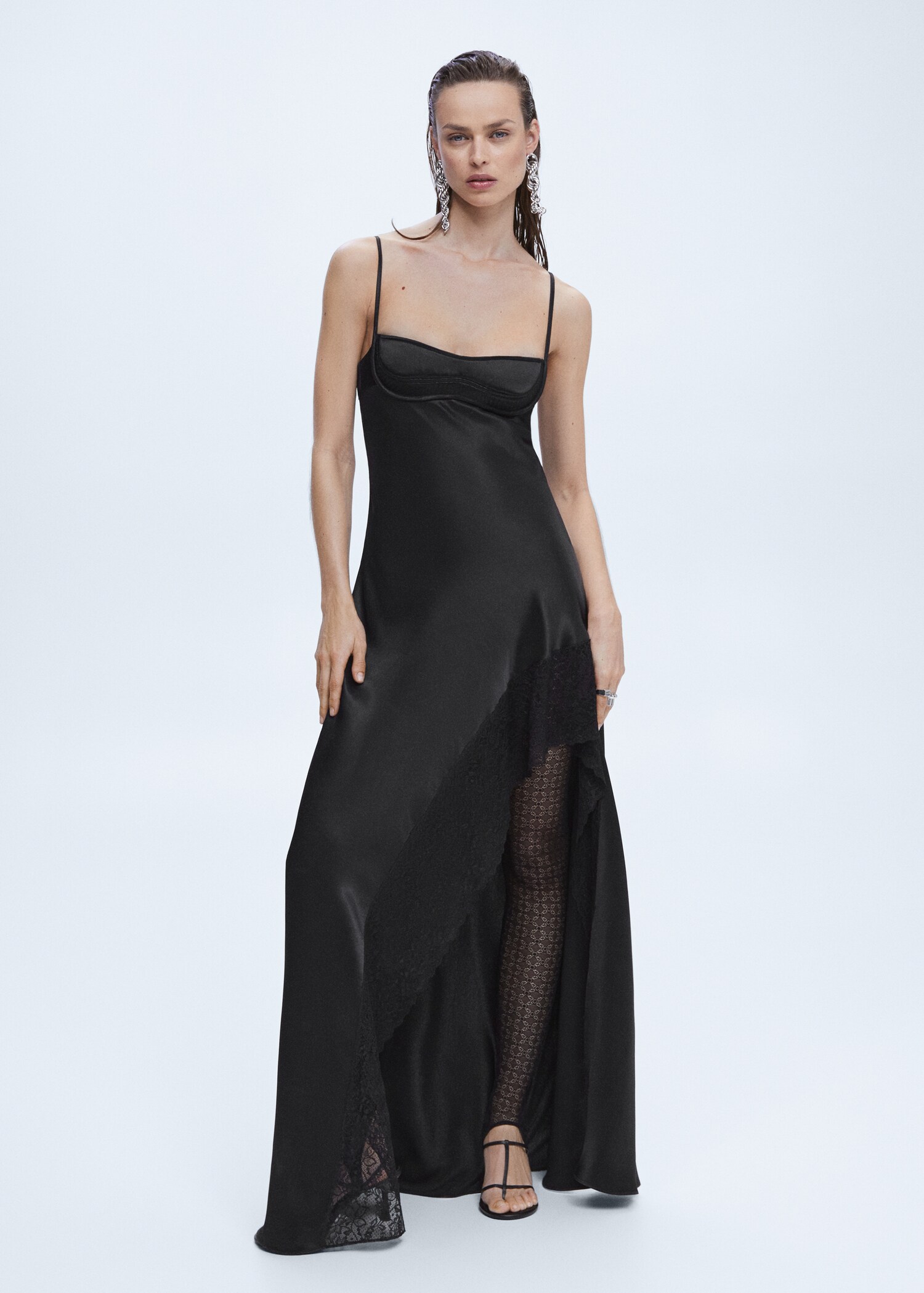 Satin-effect dress with corset neckline  - General plane