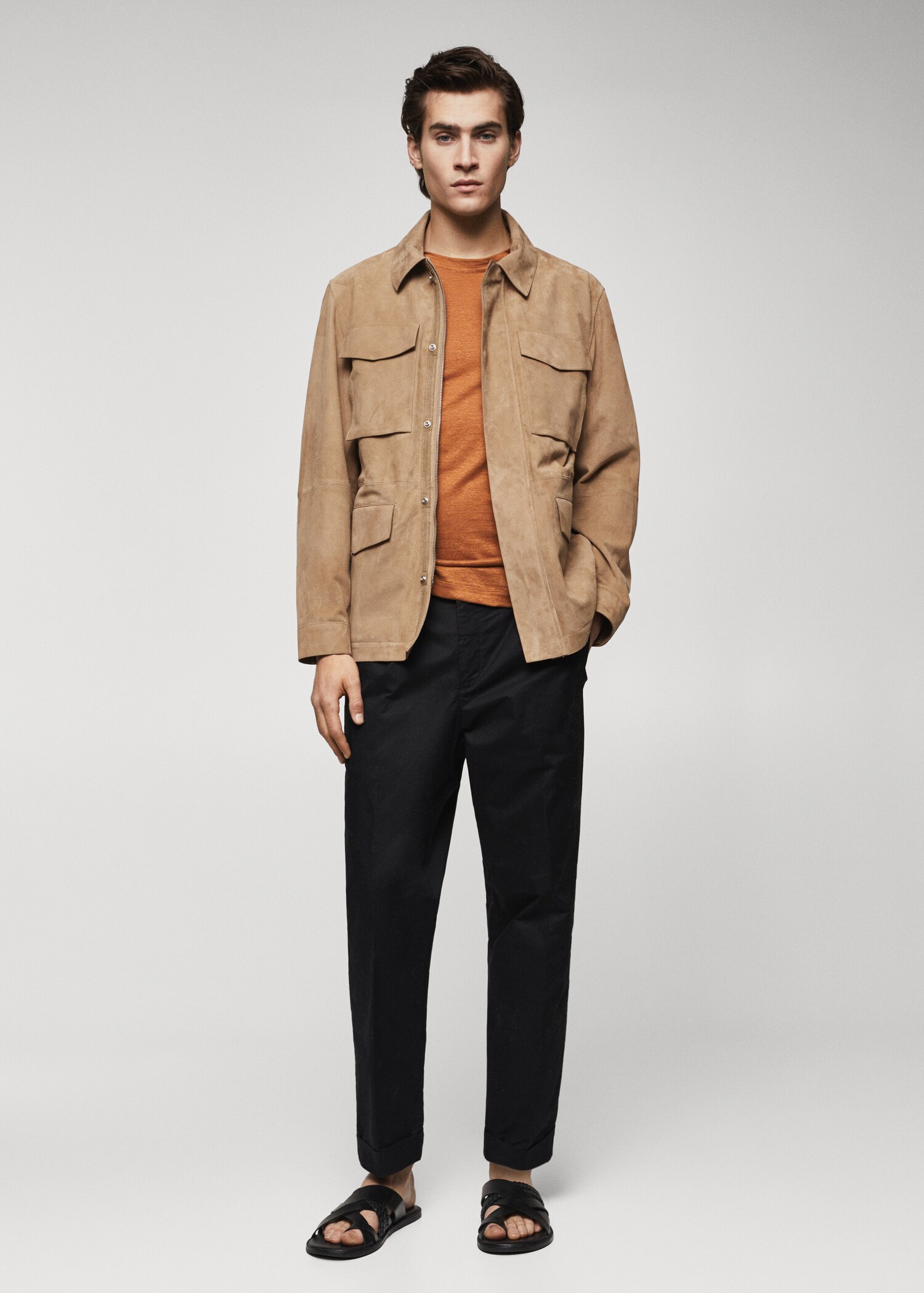 Wildlederjacke mit Pattentasche - Herren | MANGO OUTLET Deutschland