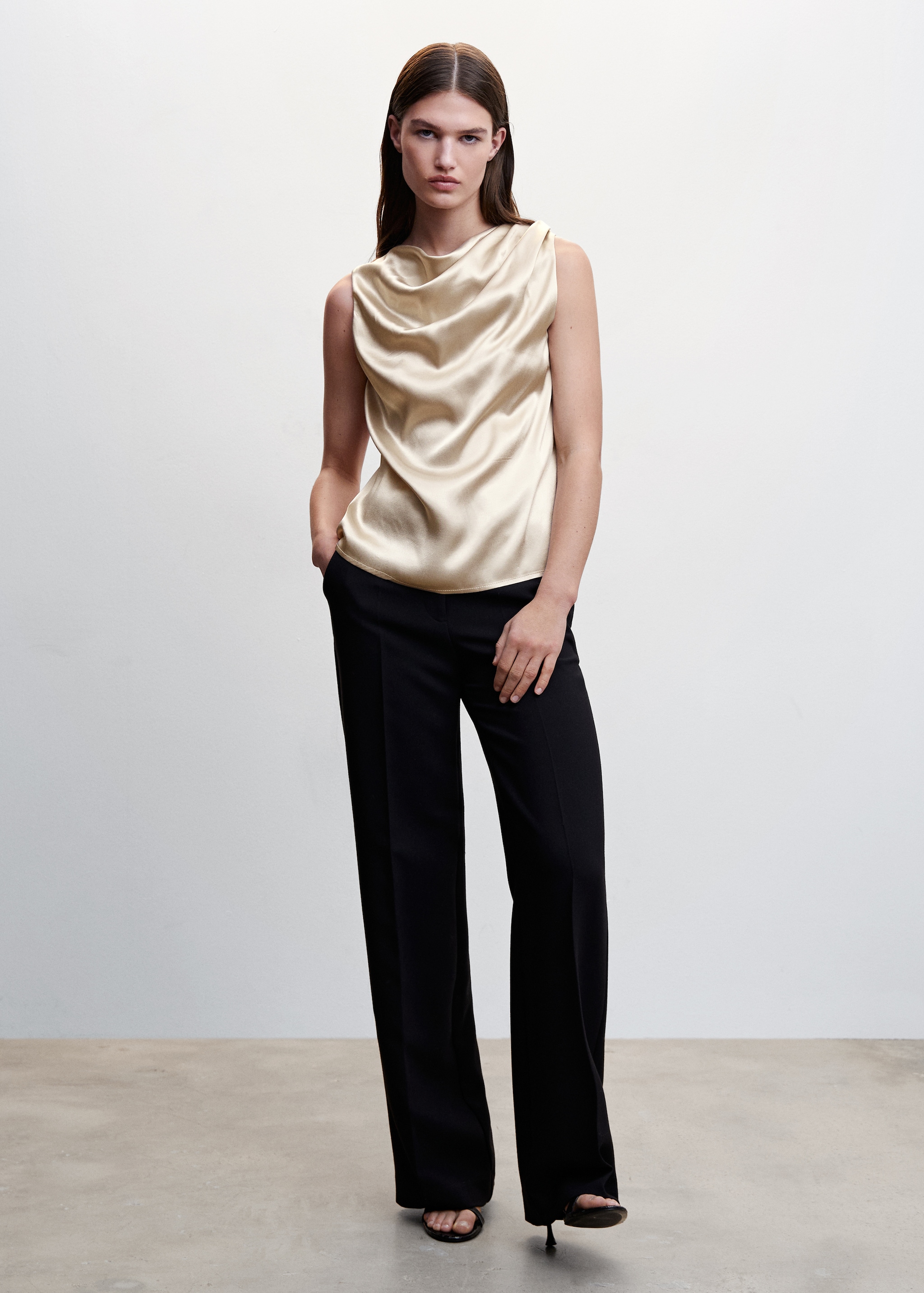 Satin blouse with draped neck  - General plane