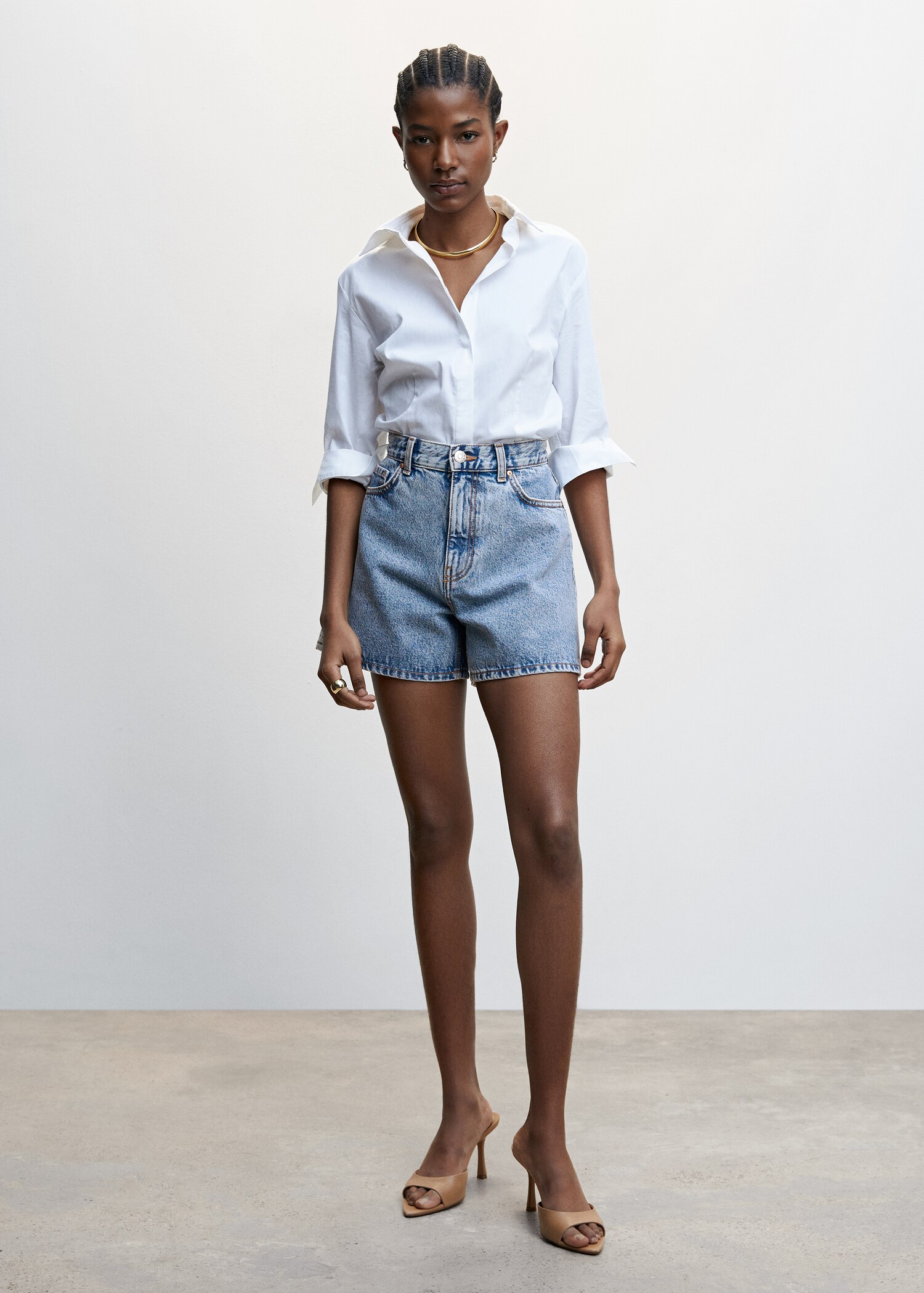 High-rise denim shorts - General plane