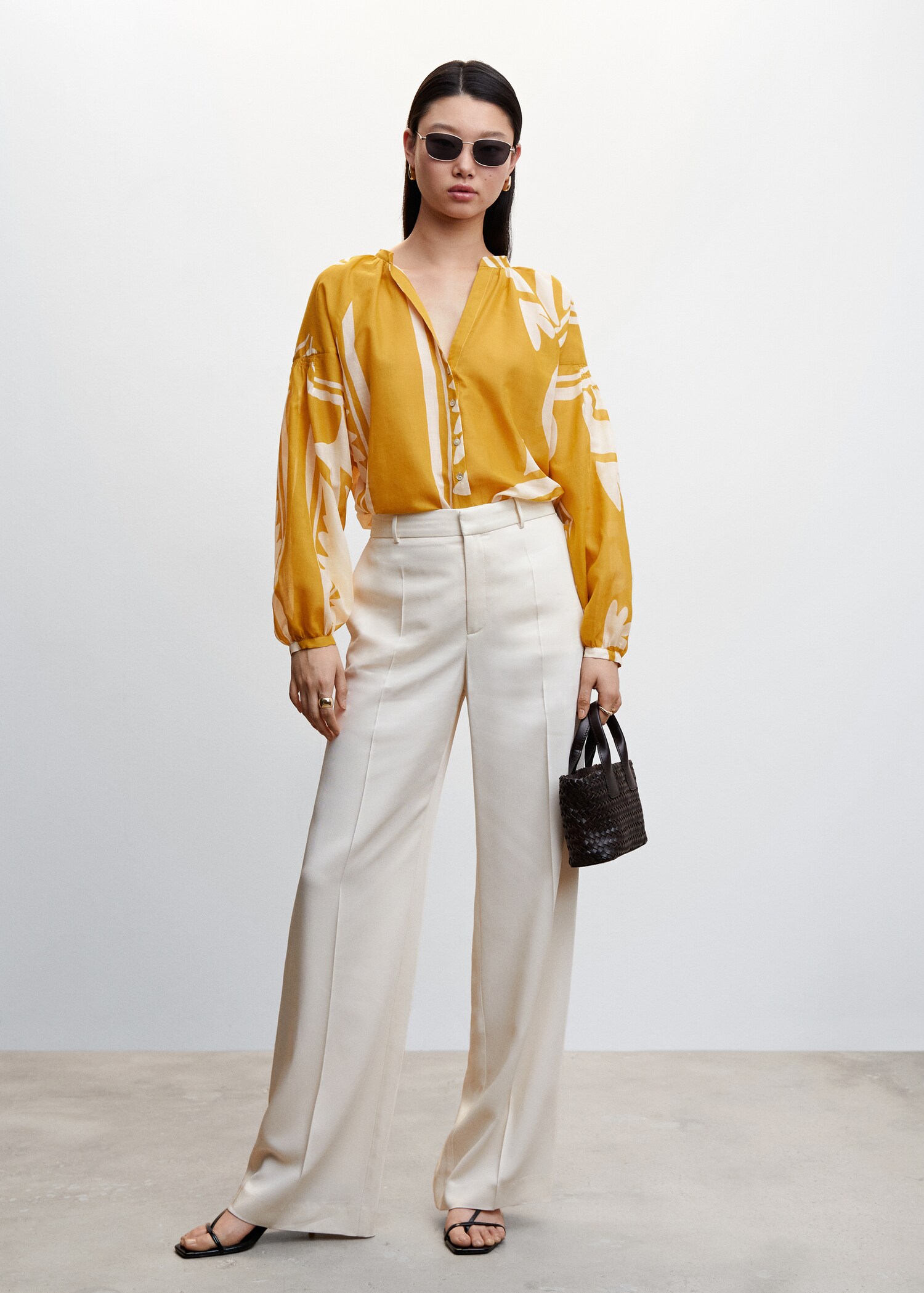 Puffed-sleeve printed shirt - General plane