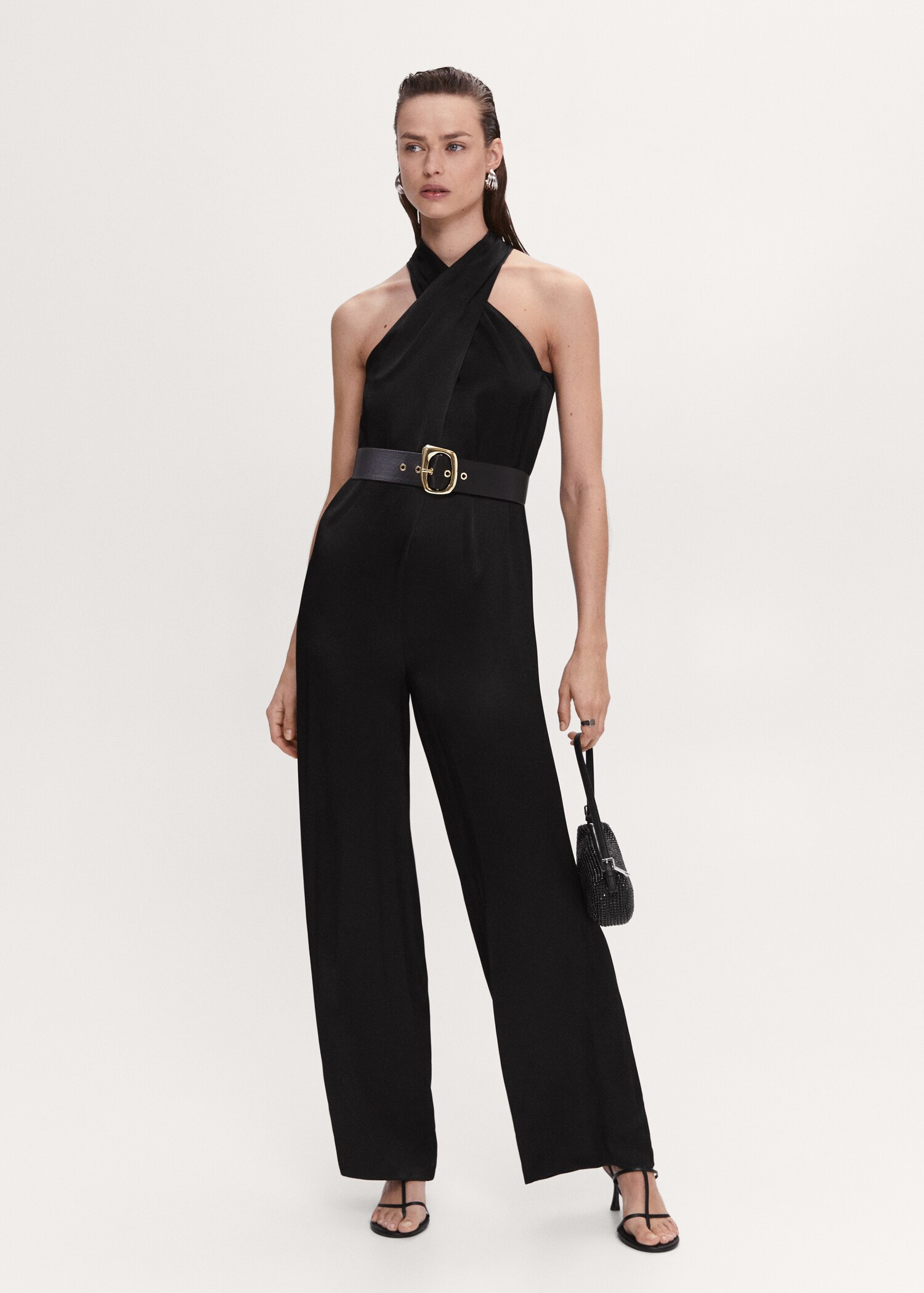 Satin jumpsuit with belt - General plane