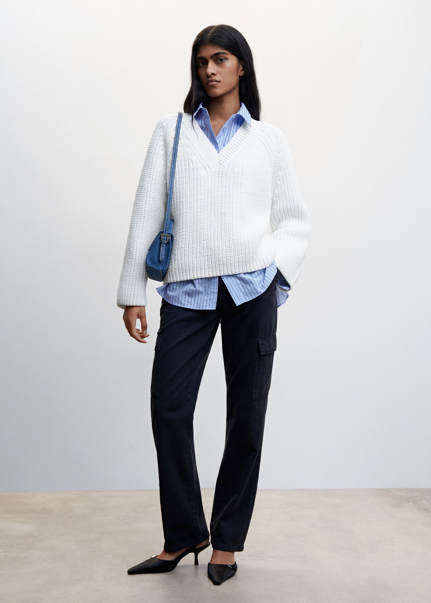 Pull-over grosse maille col V - Plan général