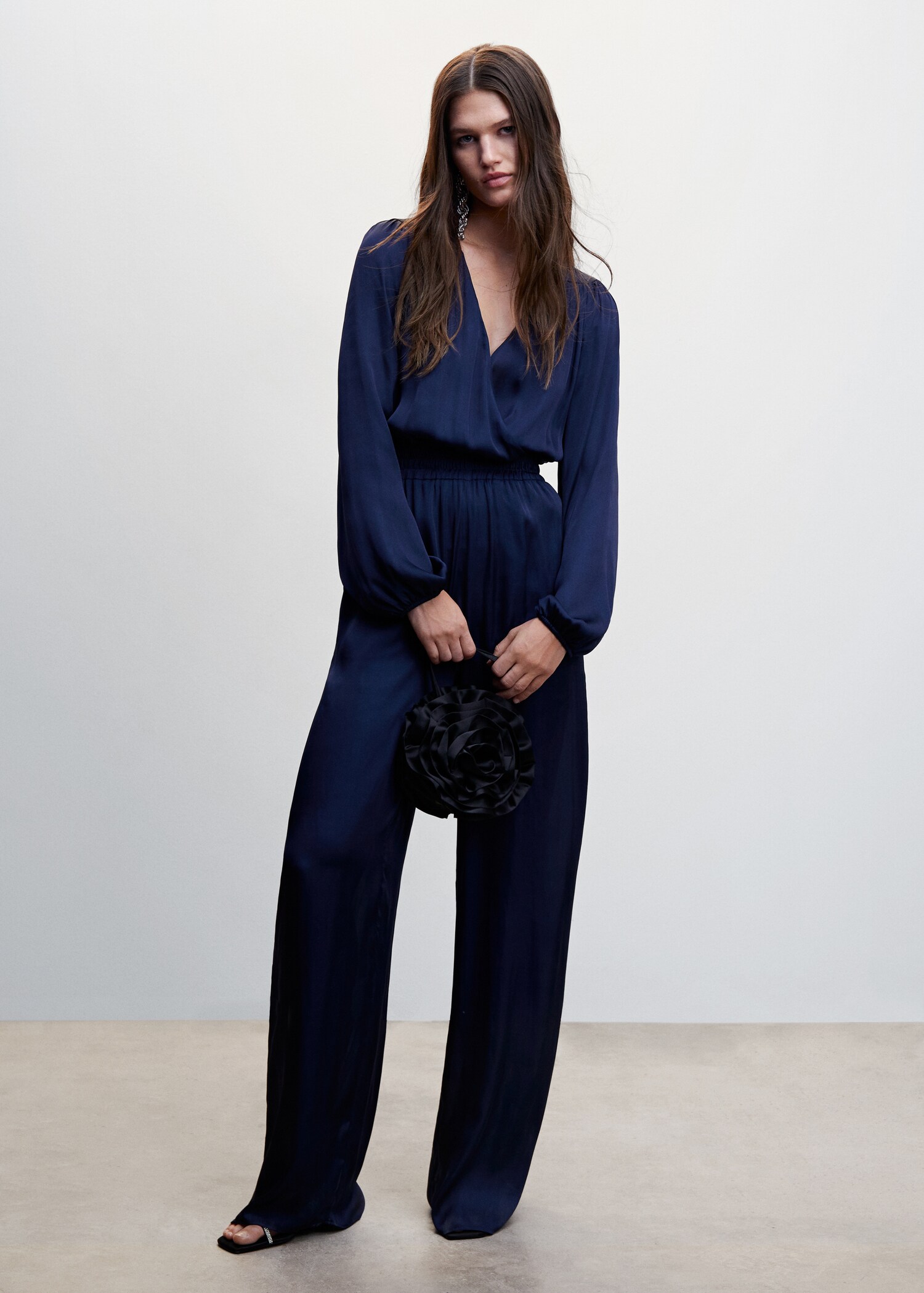 Wrap neckline satin jumpsuit - General plane