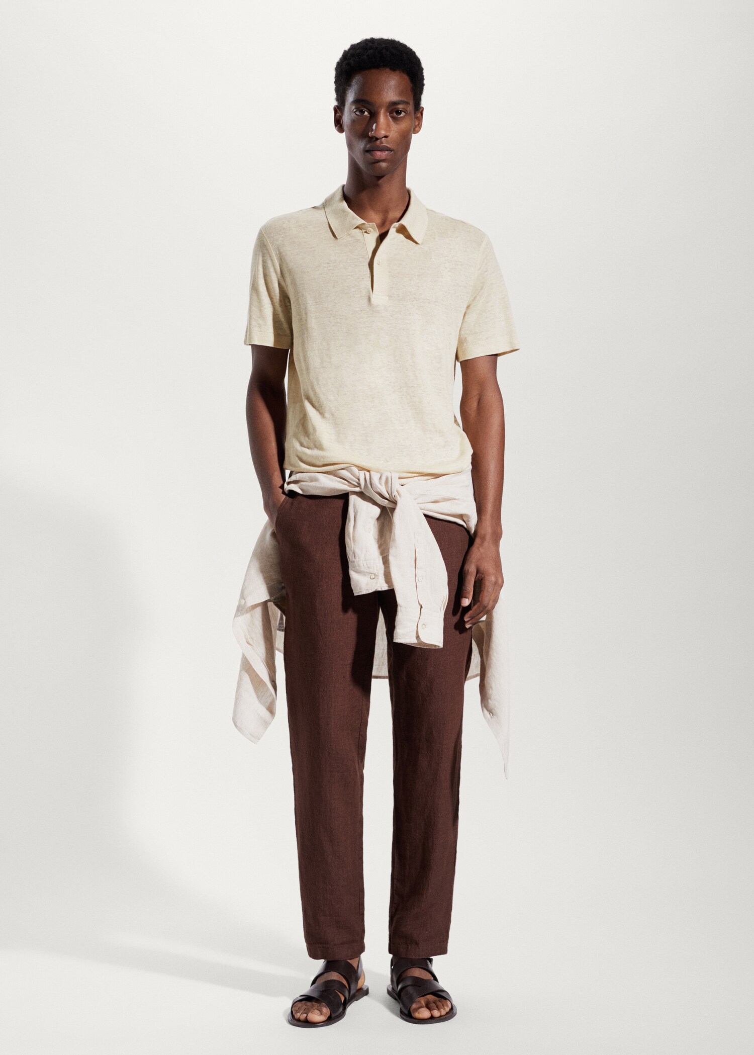 Koszulka polo slim fit ze 100% lnu - Plan ogólny