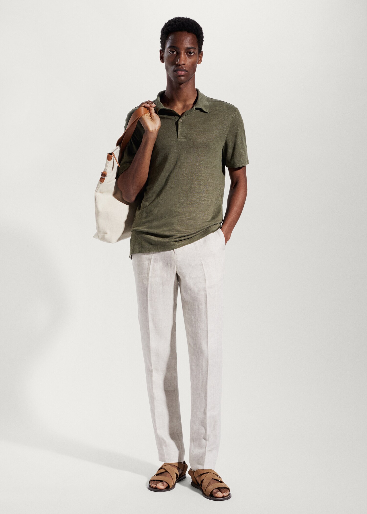 Koszulka polo slim fit ze 100% lnu - Plan ogólny
