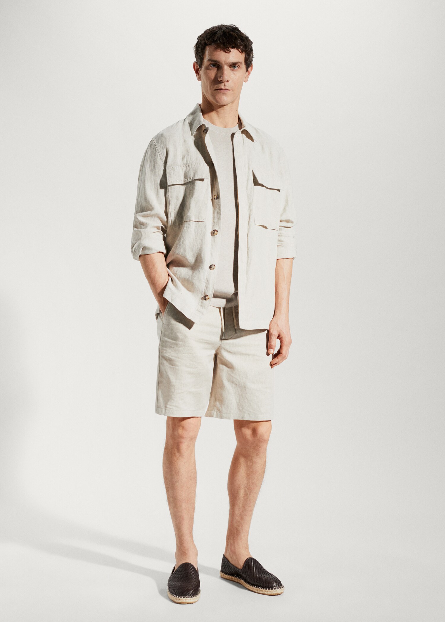 Drawstring cotton linen Bermuda short - General plane