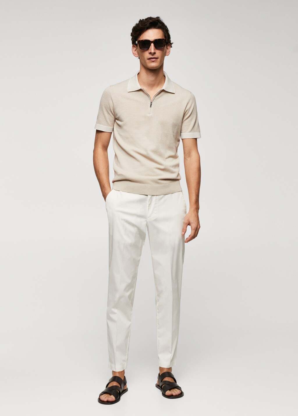 Fine knit polo shirt with zip Men MANGO OUTLET United Kingdom
