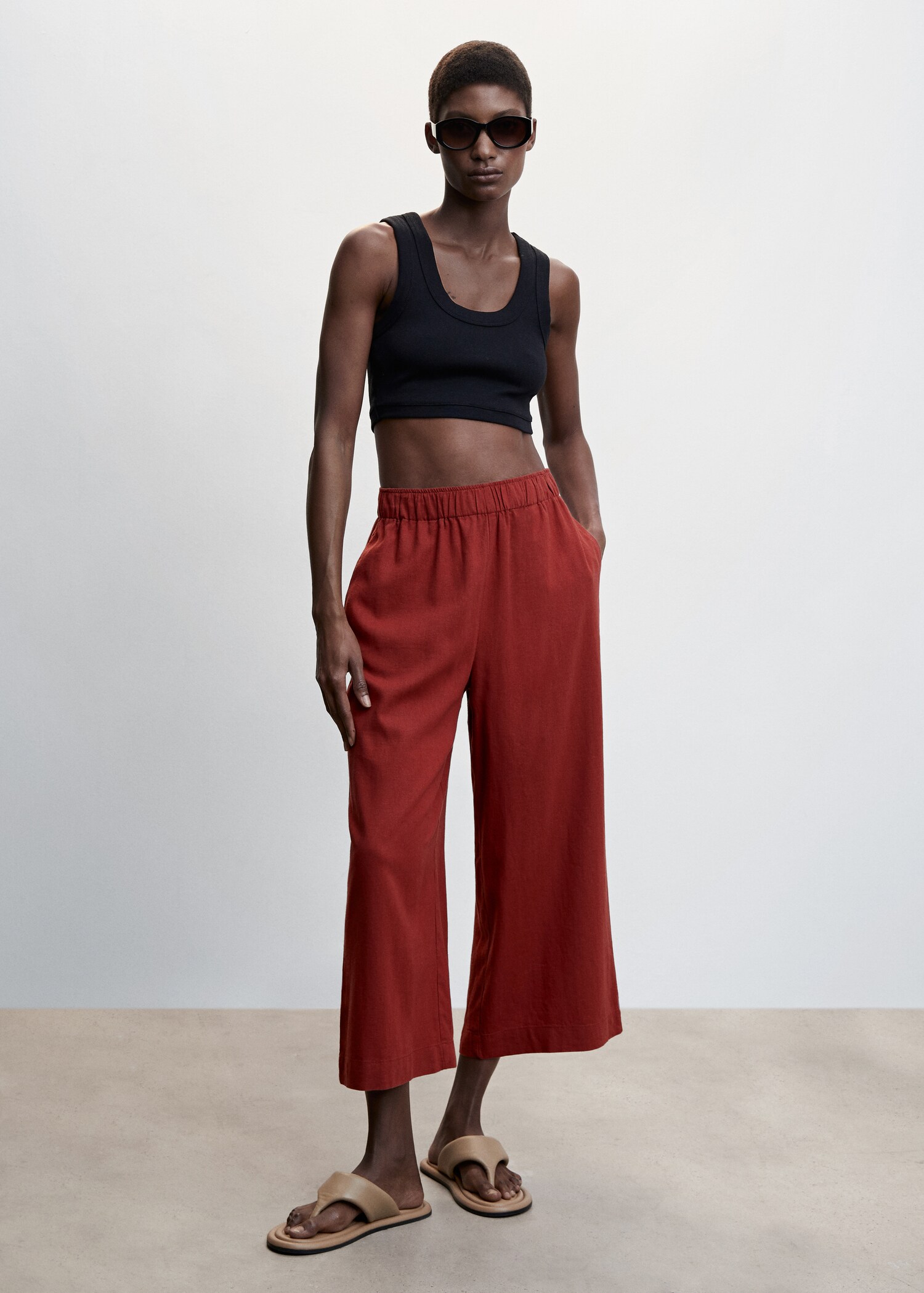 Linen-blend culotte trousers - General plane