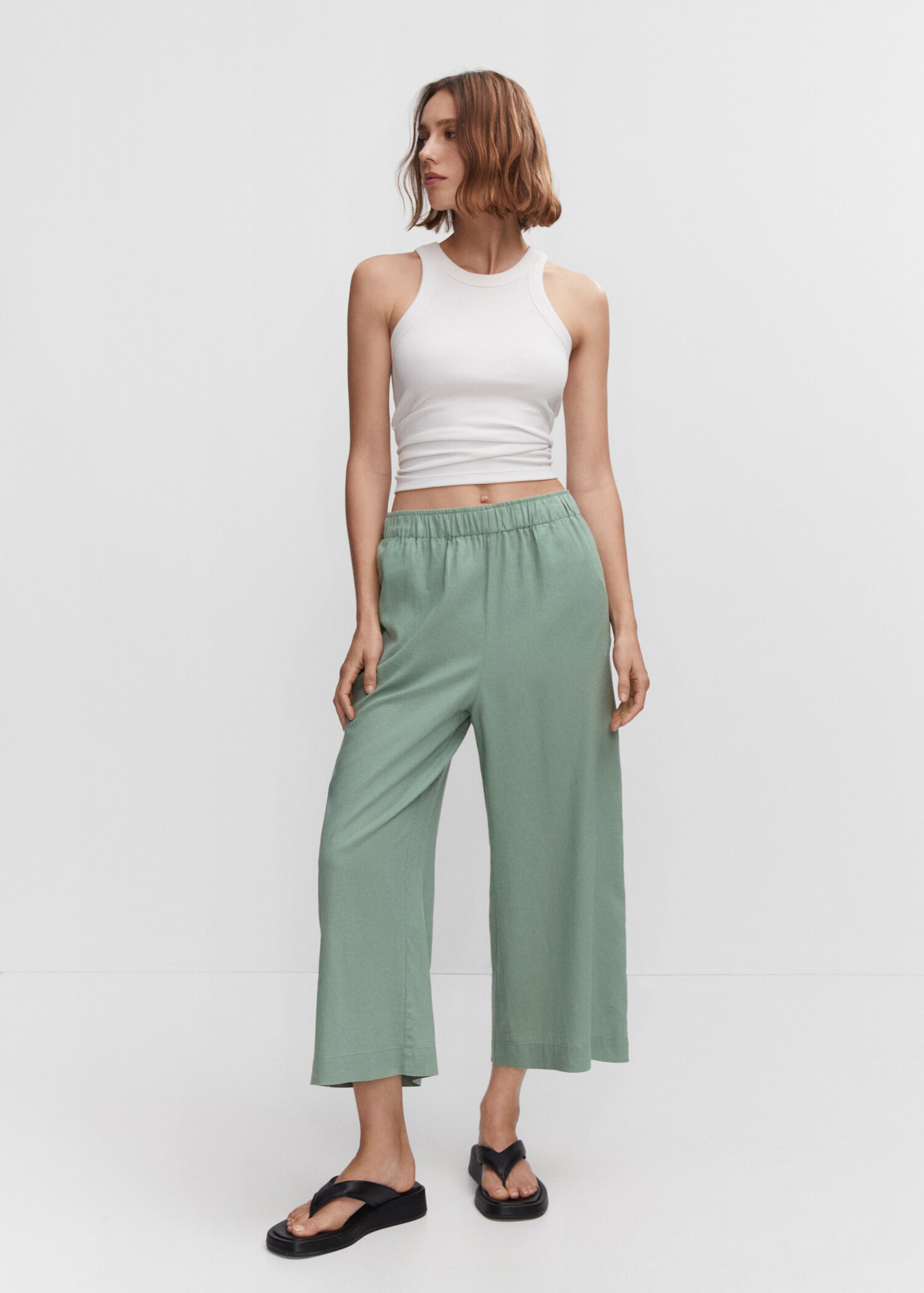 Linen-blend culotte trousers - General plane