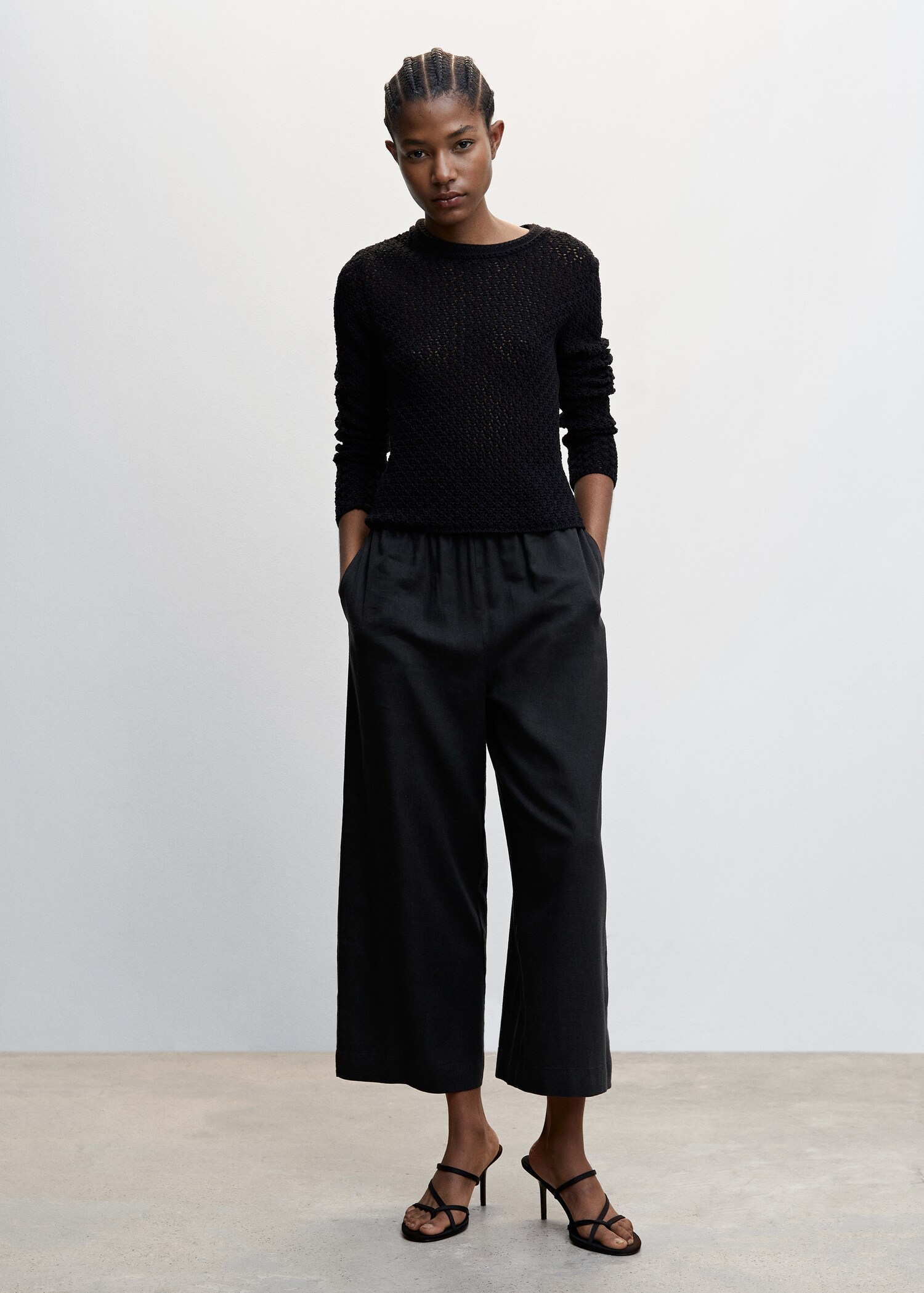 Linen-blend culotte trousers - General plane