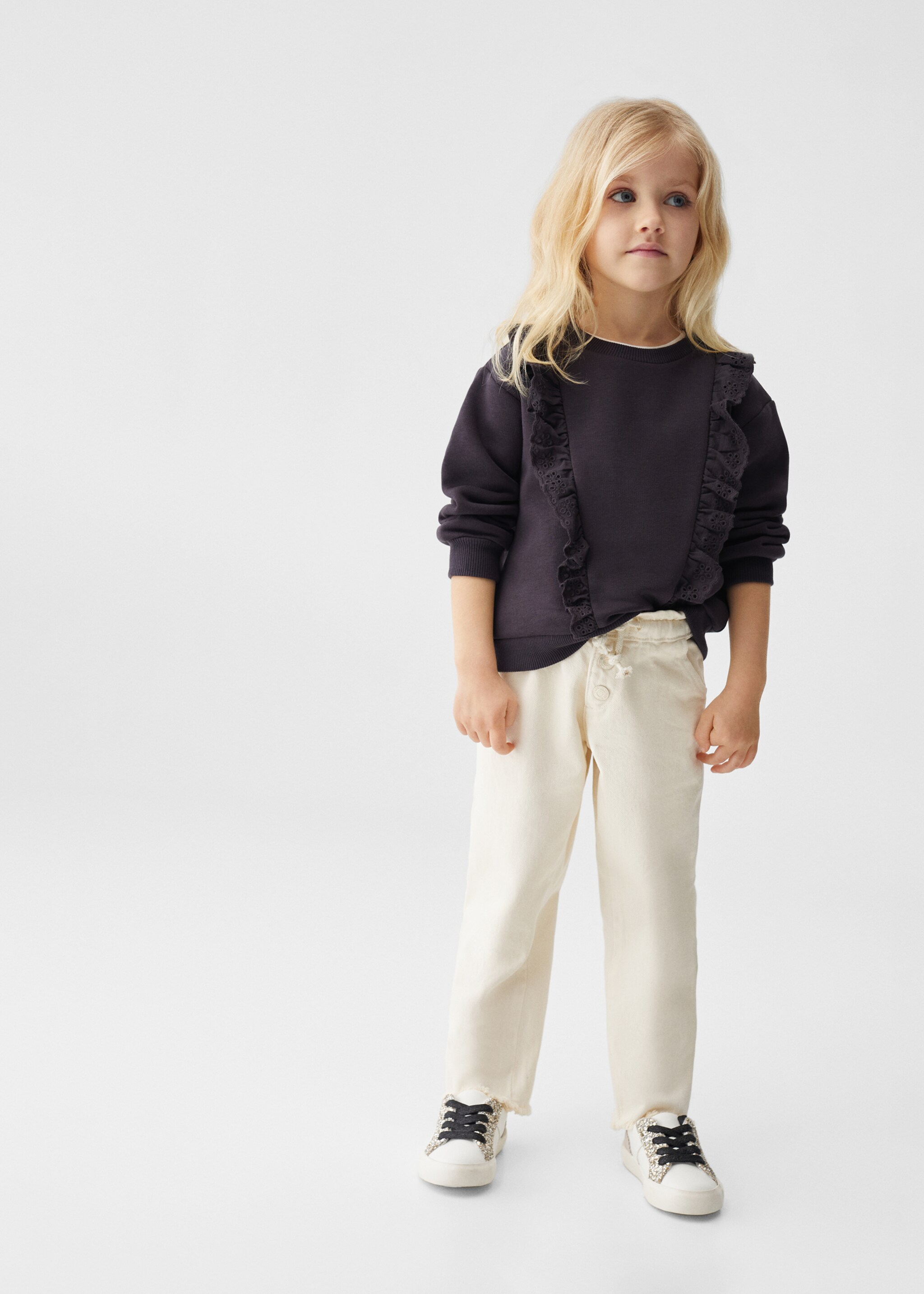 Sweatshirt met ruches en opengewerkte details - Overzichtstekening, Antraciet. Ref: 47072538-00.
