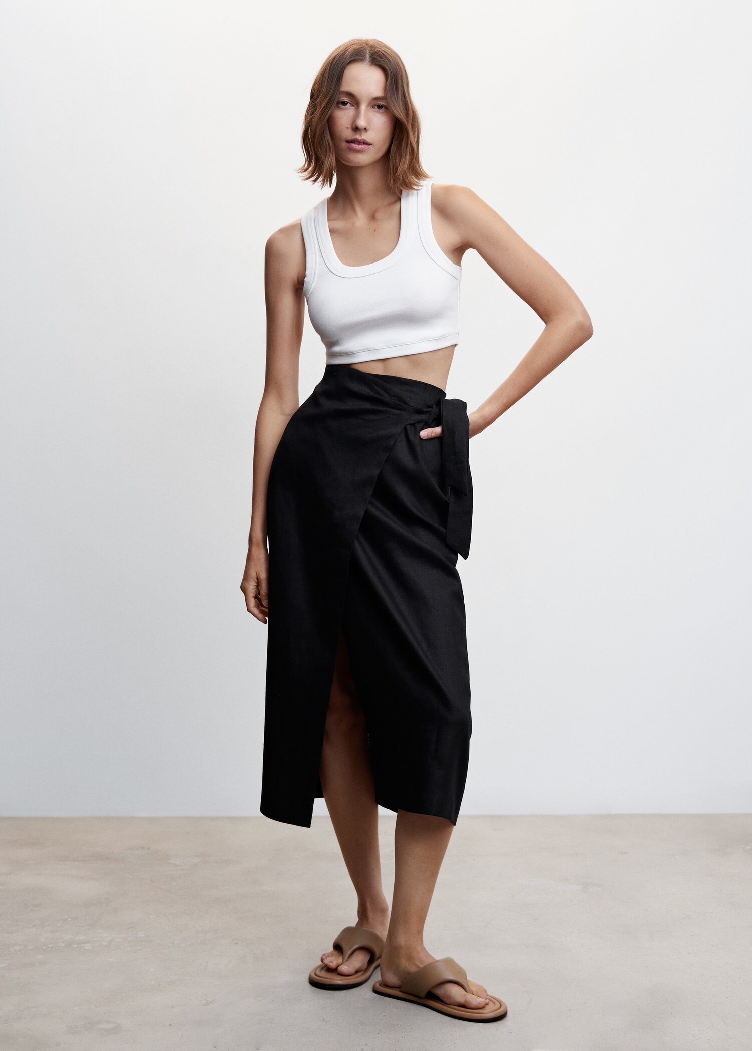 Linen-blend wrap skirt - General plane