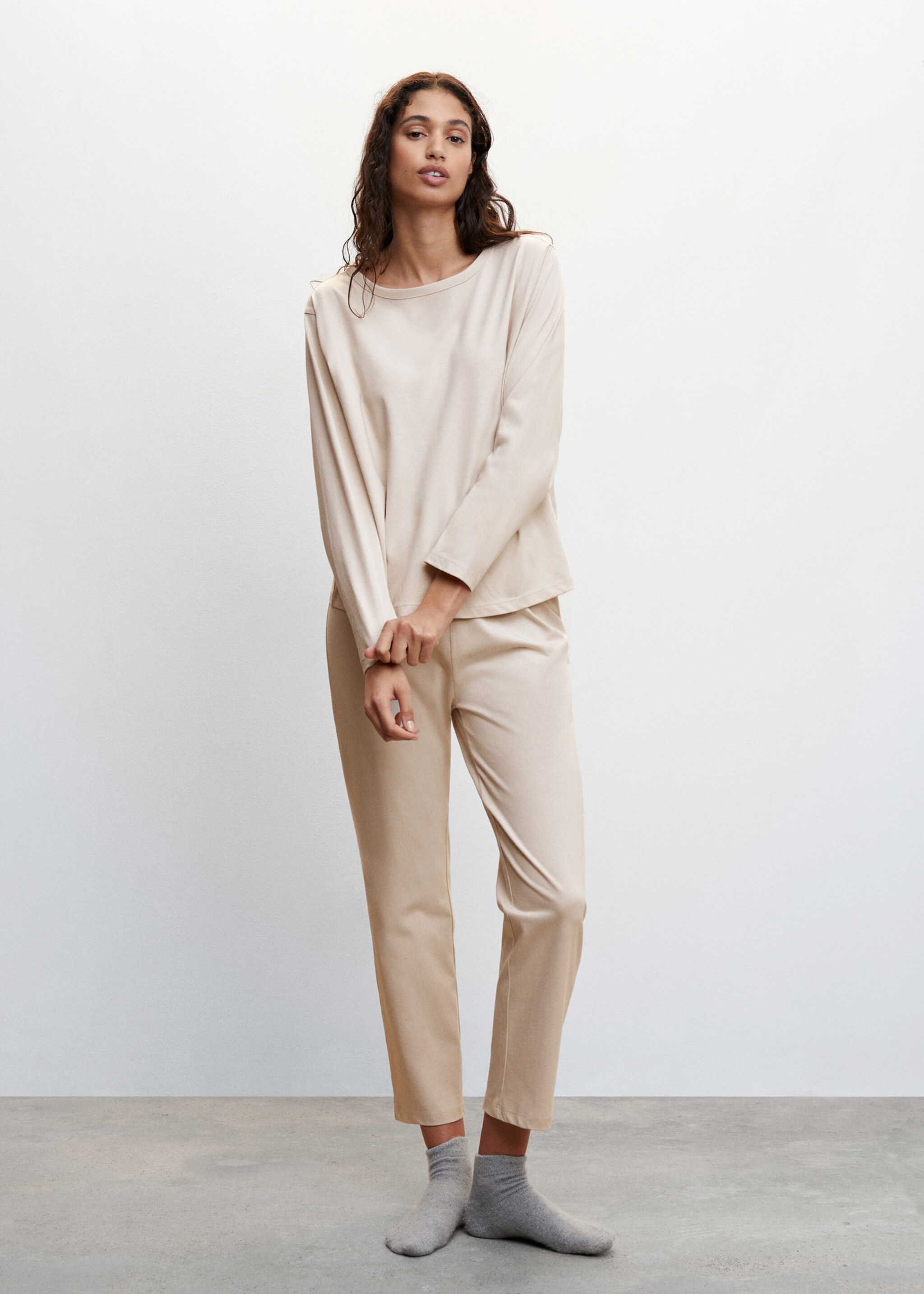 Rounded neck cotton t-shirt - General plane, Light/Pastel Grey. Ref: 47082509-00.