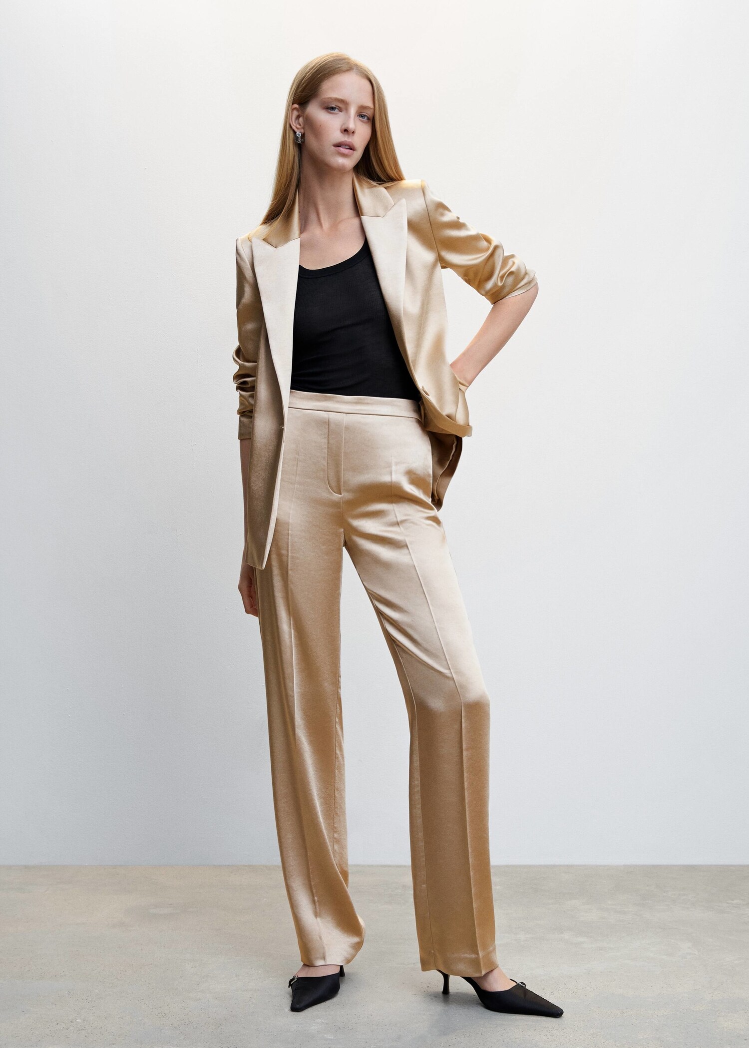 Satin pants with elastic waist - General plane