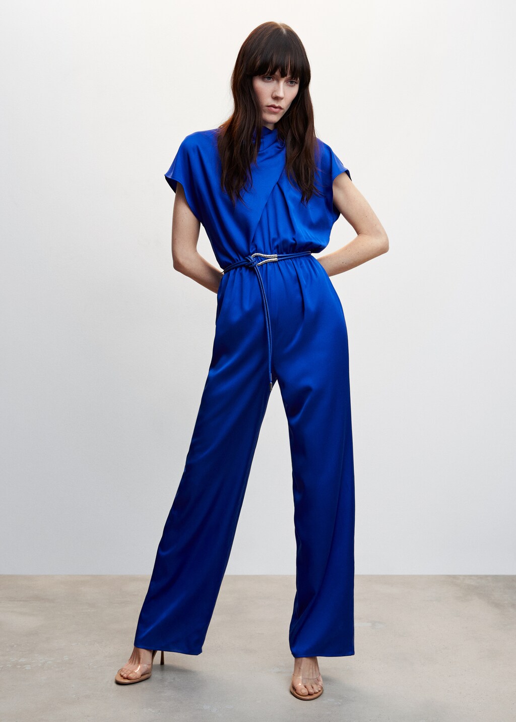 Satin jumpsuit with belt