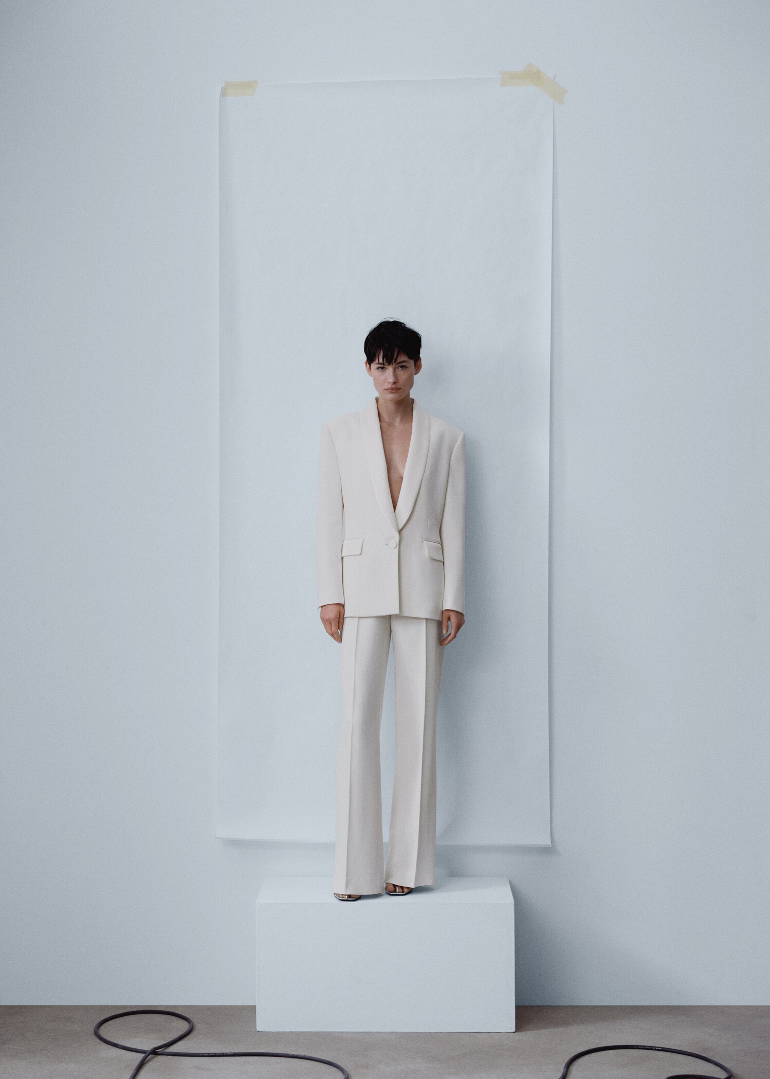 Palazzo suit pants with satin details - General plane