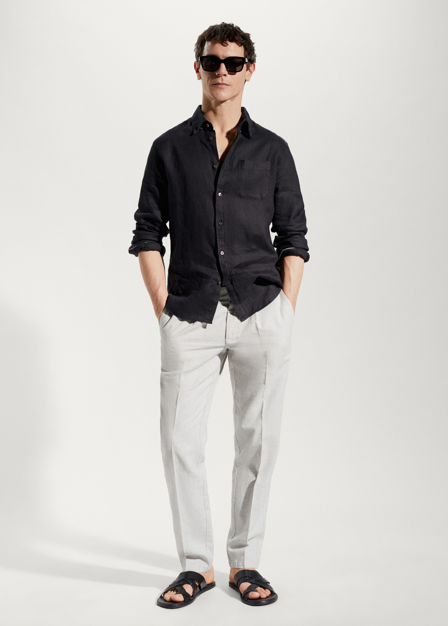 Prince of Wales check linen-blend trousers - General plane