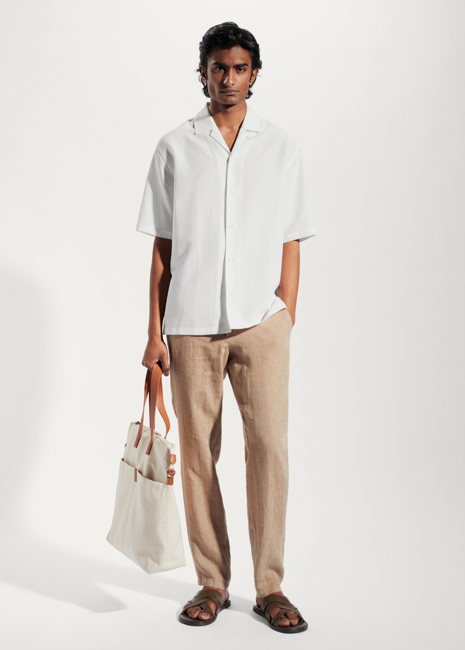 Regular-fit linen bowling shirt - General plane