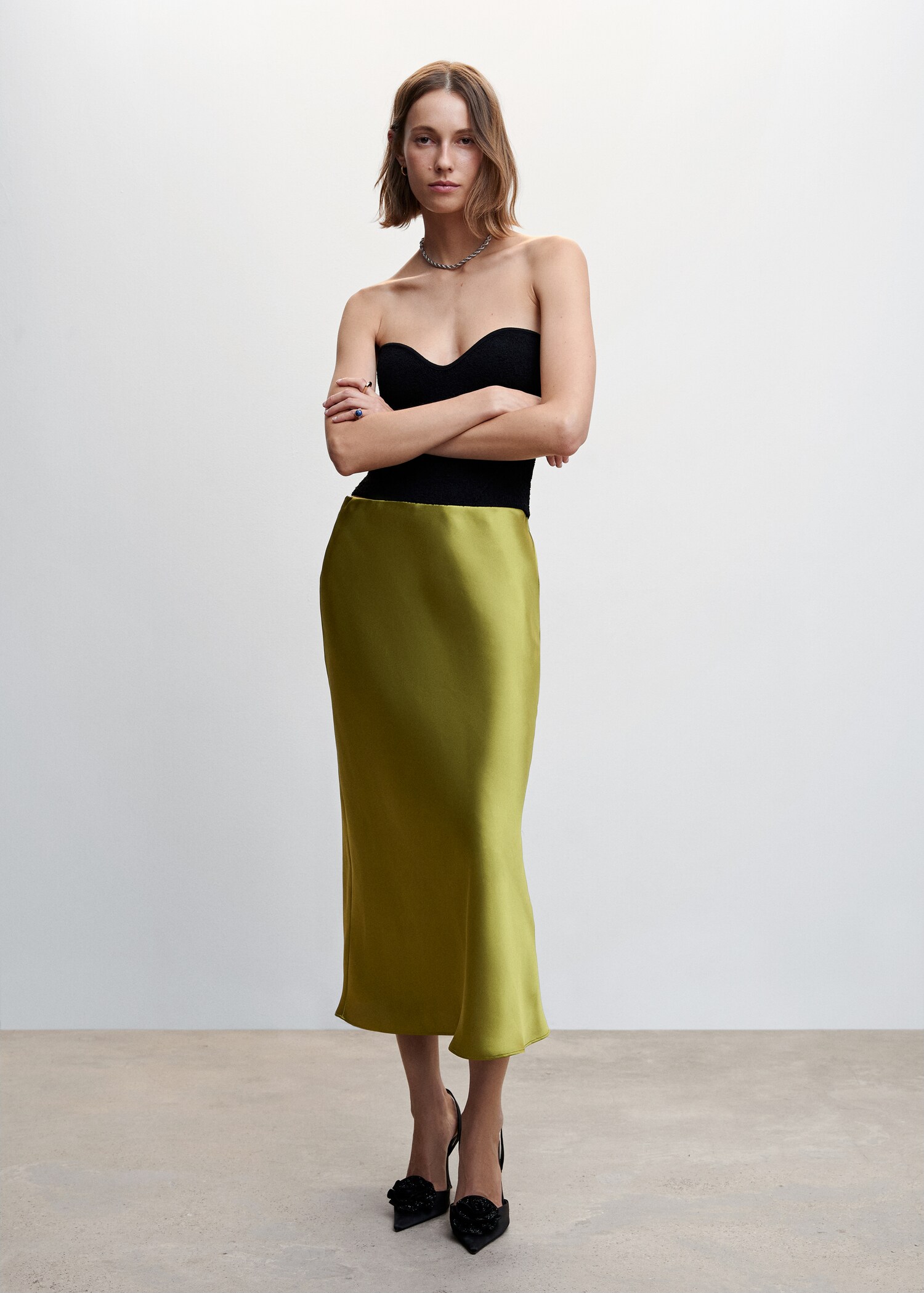 Midi satin skirt - General plane