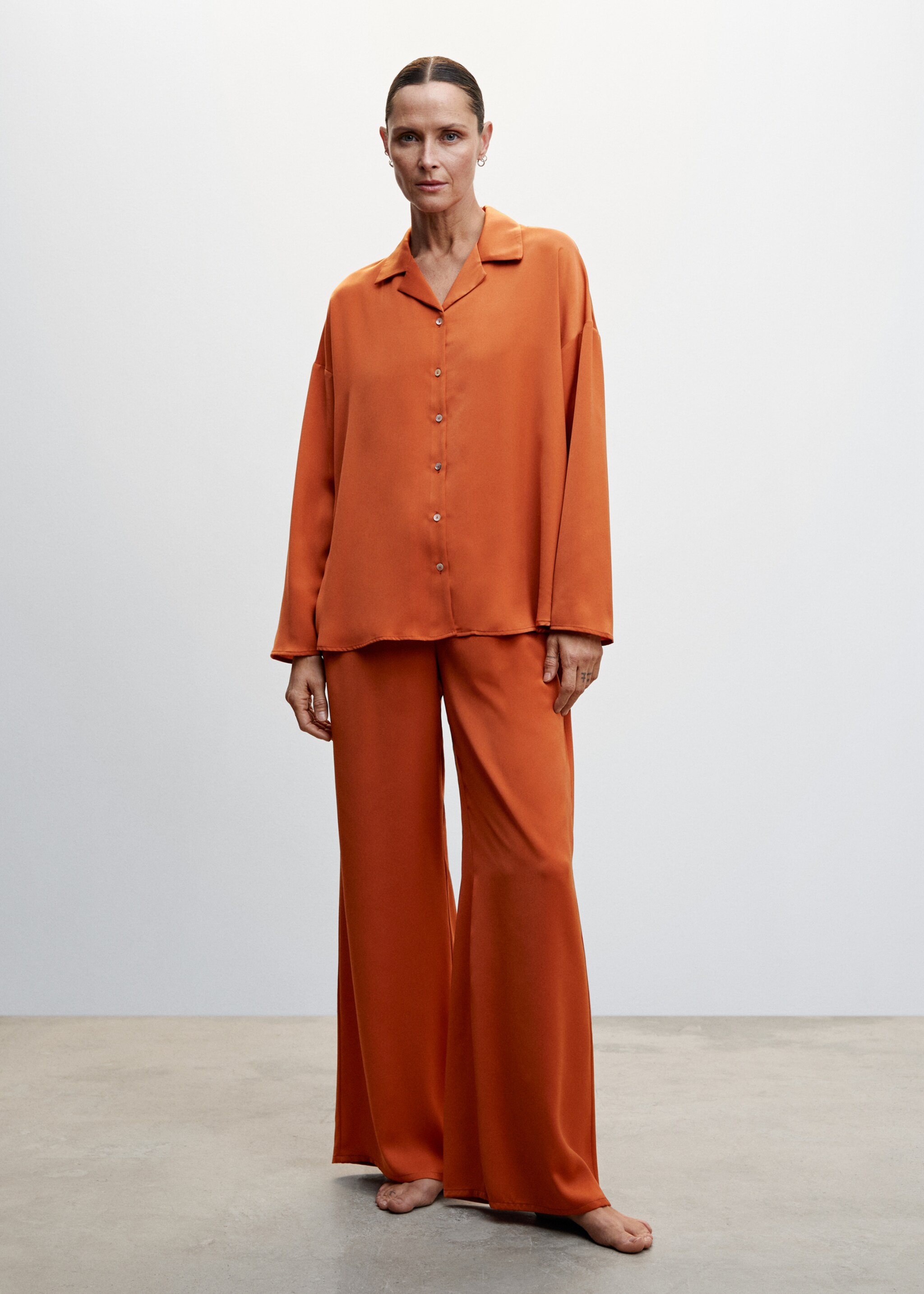 Chemise satinée boutons - Plan général, Orange. Ref: 47094753-00.