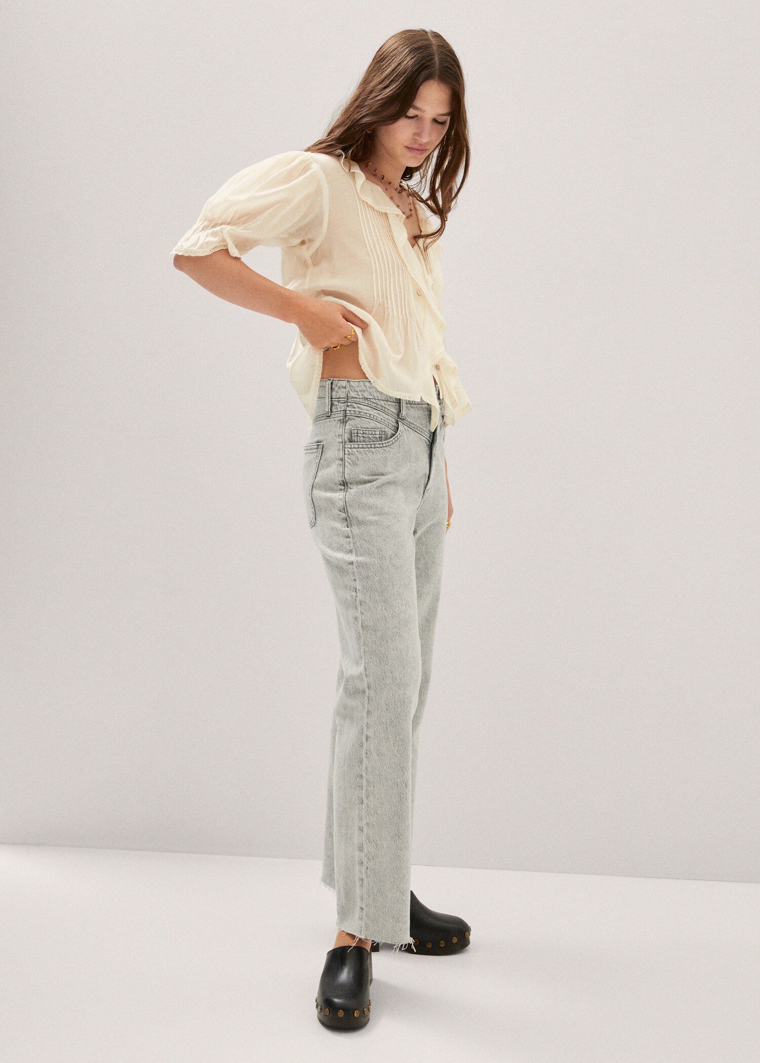 Jeans wideleg bajo deshilachado - Plano general