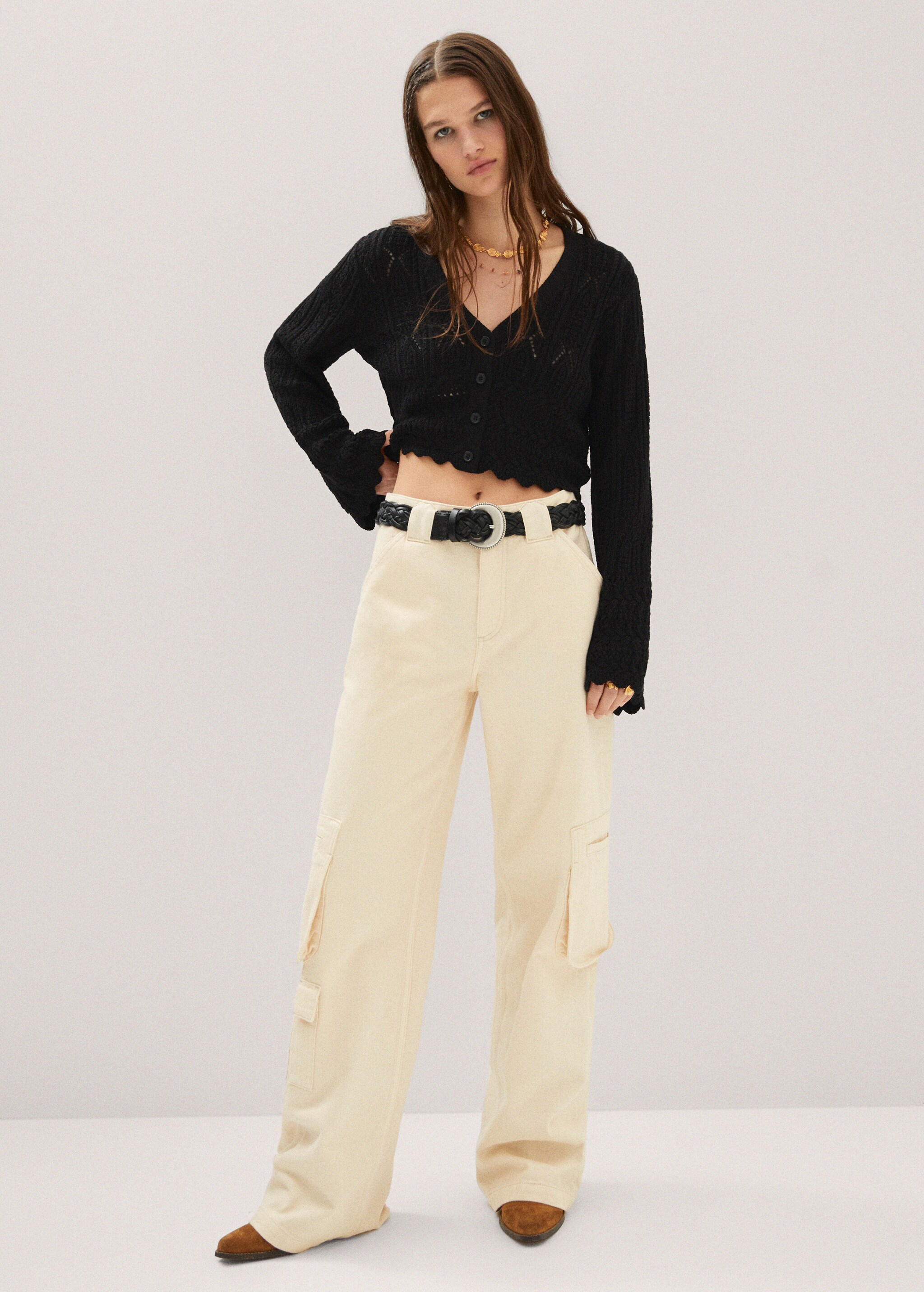 Cropped cardigant with scalloped hem  - General plane